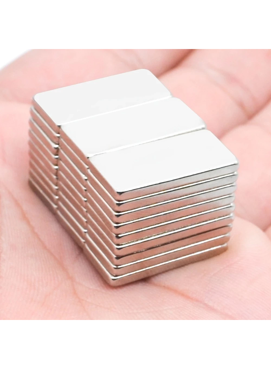 100 Adet 20x10x2 mm Neodyum Mıknatıs Köşeli Magnet N35 Nikel Kaplama Güçlü Kaliteli Dayanıklı (