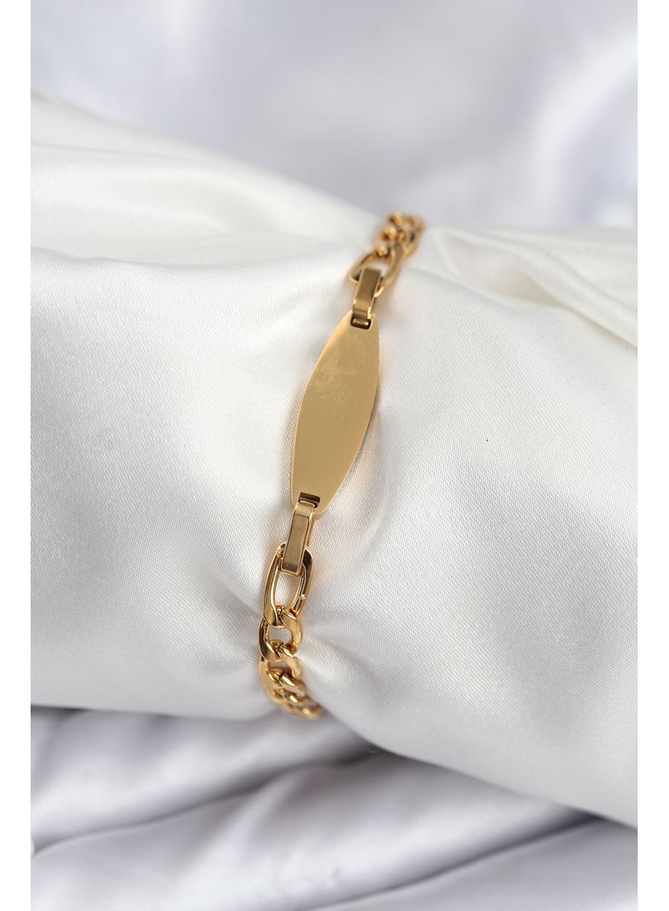 316L Çelik Gold Renk Oval Yazı Yazmaya Uygun Kadın Bileklik