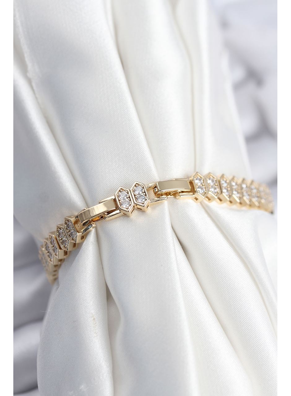 Pirinç VIP Seri Gold Renk Zirkon Taşlı Kadın Bileklik