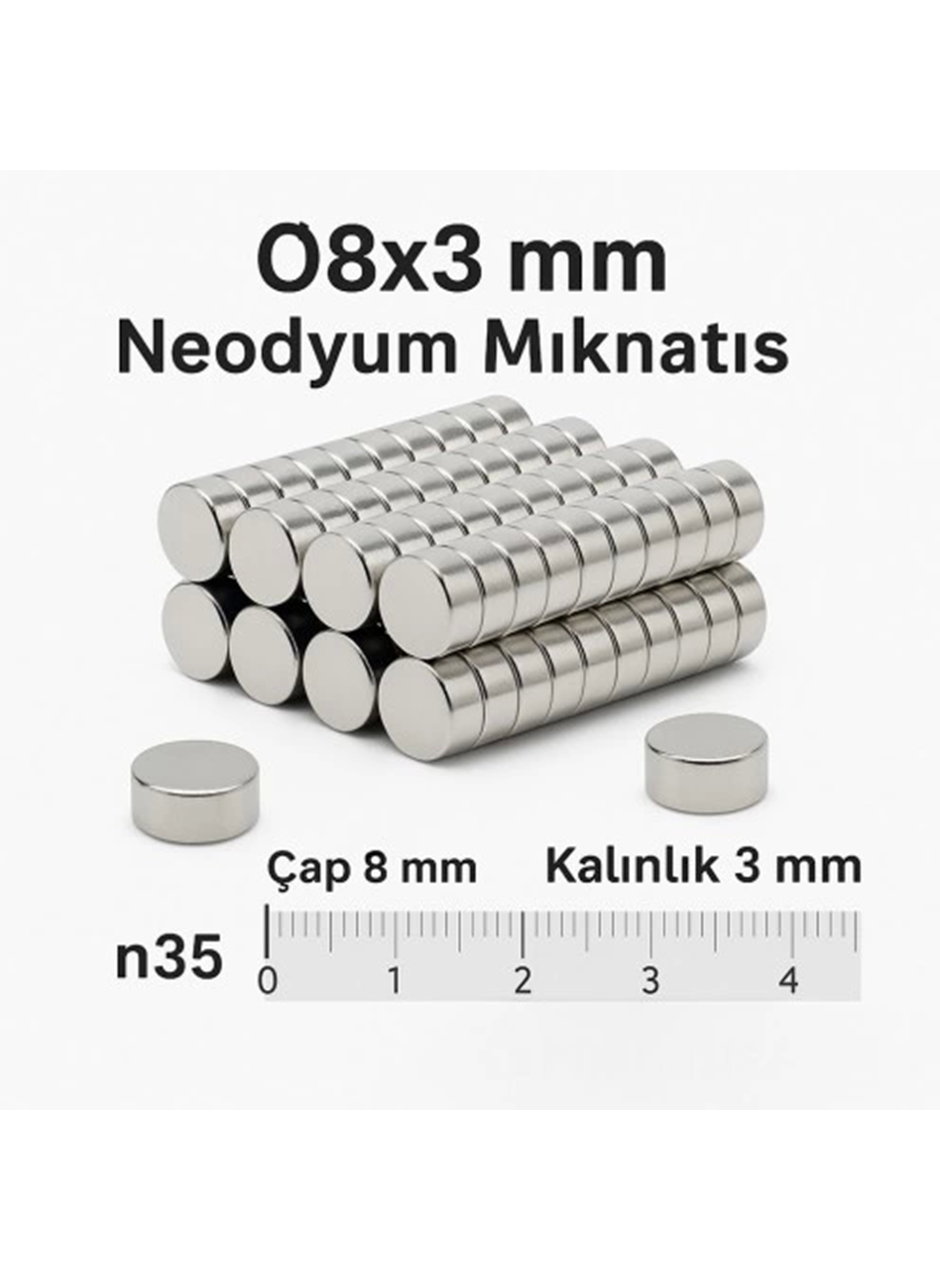5 Adet 8x3mm Yuvarlak Neodyum Mıknatıs Güçlü Nikel Kaplamalı Kaliteli Dayanıklı Magnet (