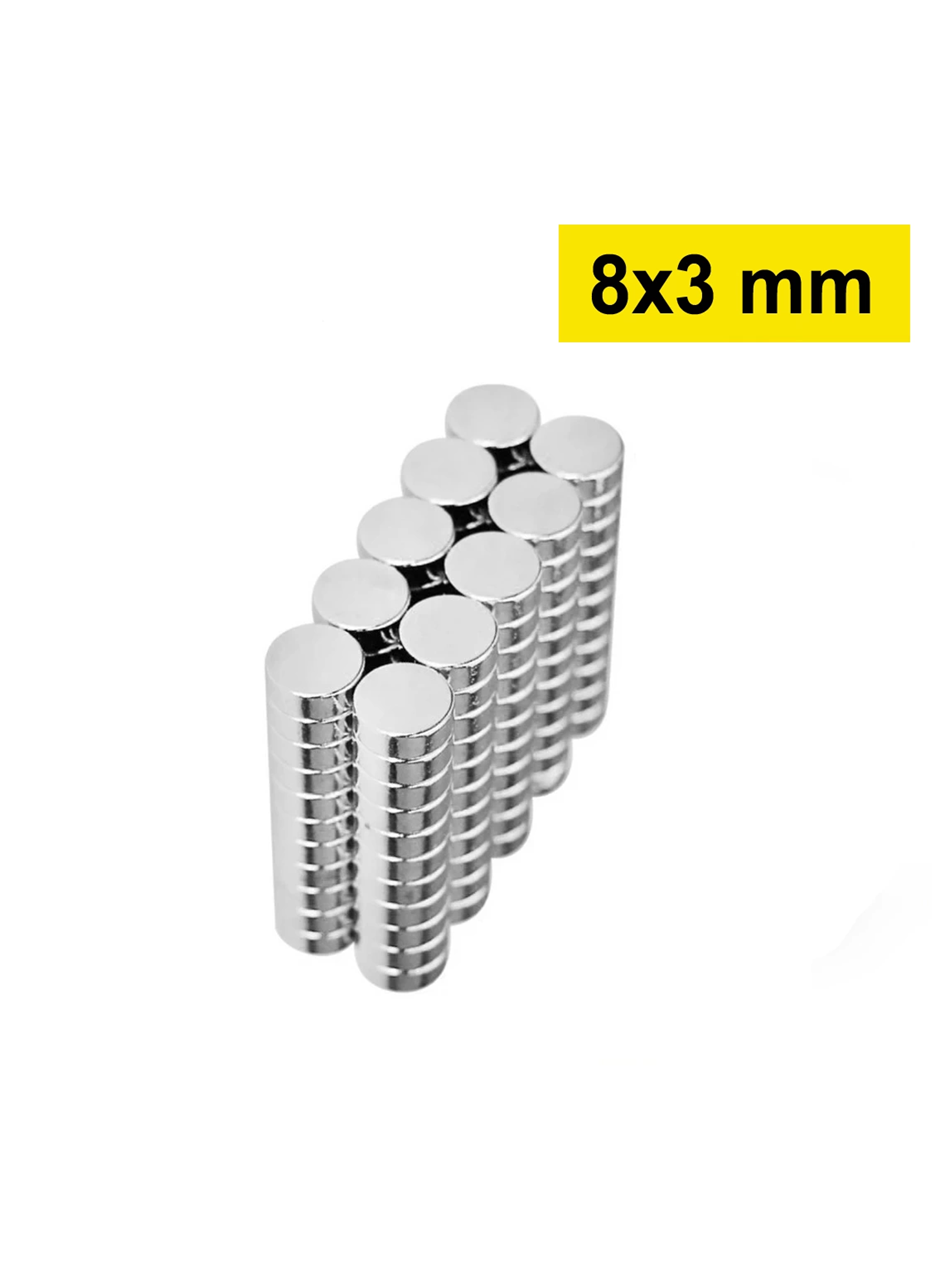 5 Adet 8x3mm Yuvarlak Neodyum Mıknatıs Güçlü Nikel Kaplamalı Kaliteli Dayanıklı Magnet (
