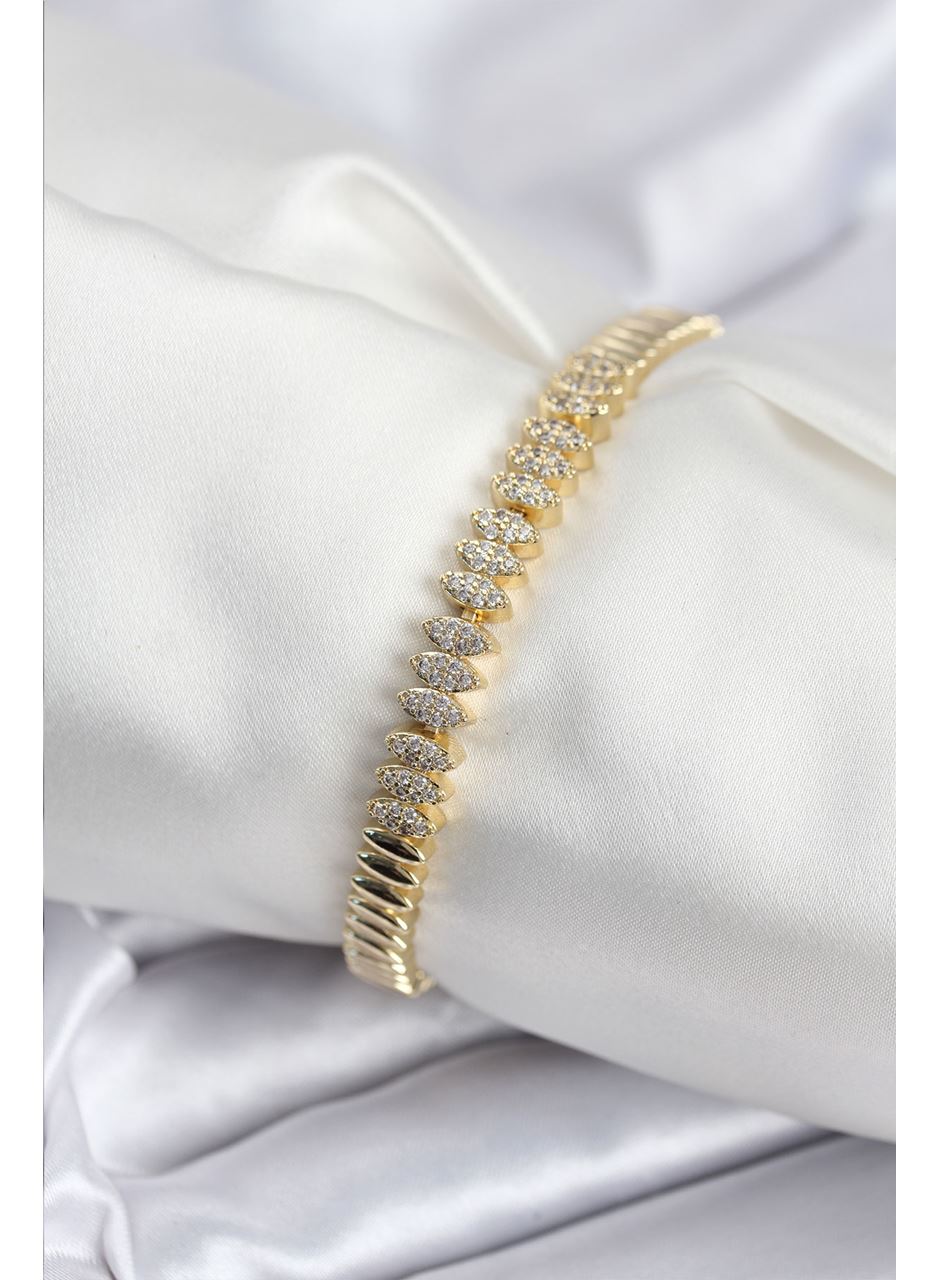 Pirinç VIP Seri Gold Renk Zirkon Taşlı Arpa Model Kadın Bileklik