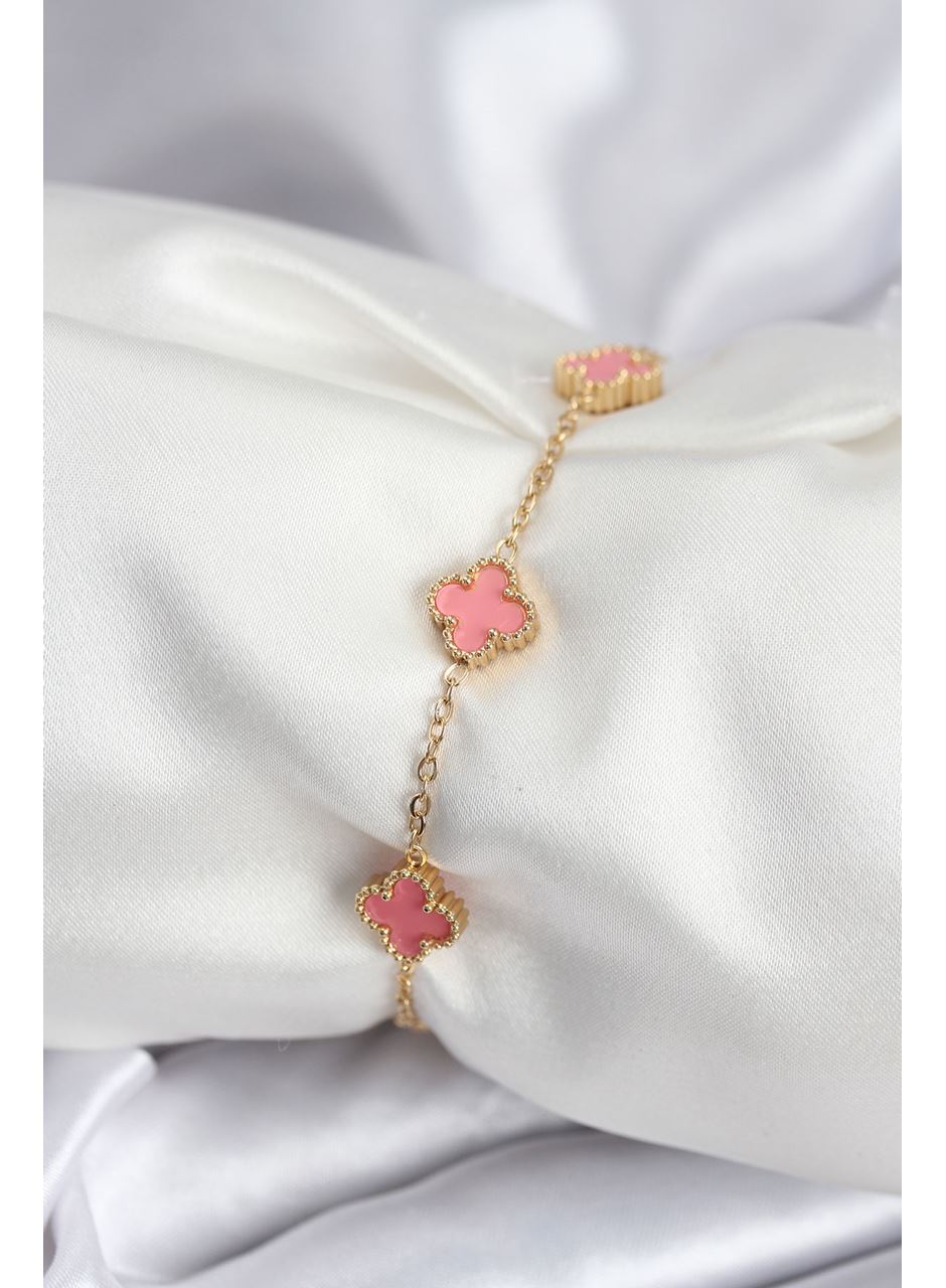 316L Çelik Gold Renk Pembe Baby Boy Yonca Kadın Bileklik