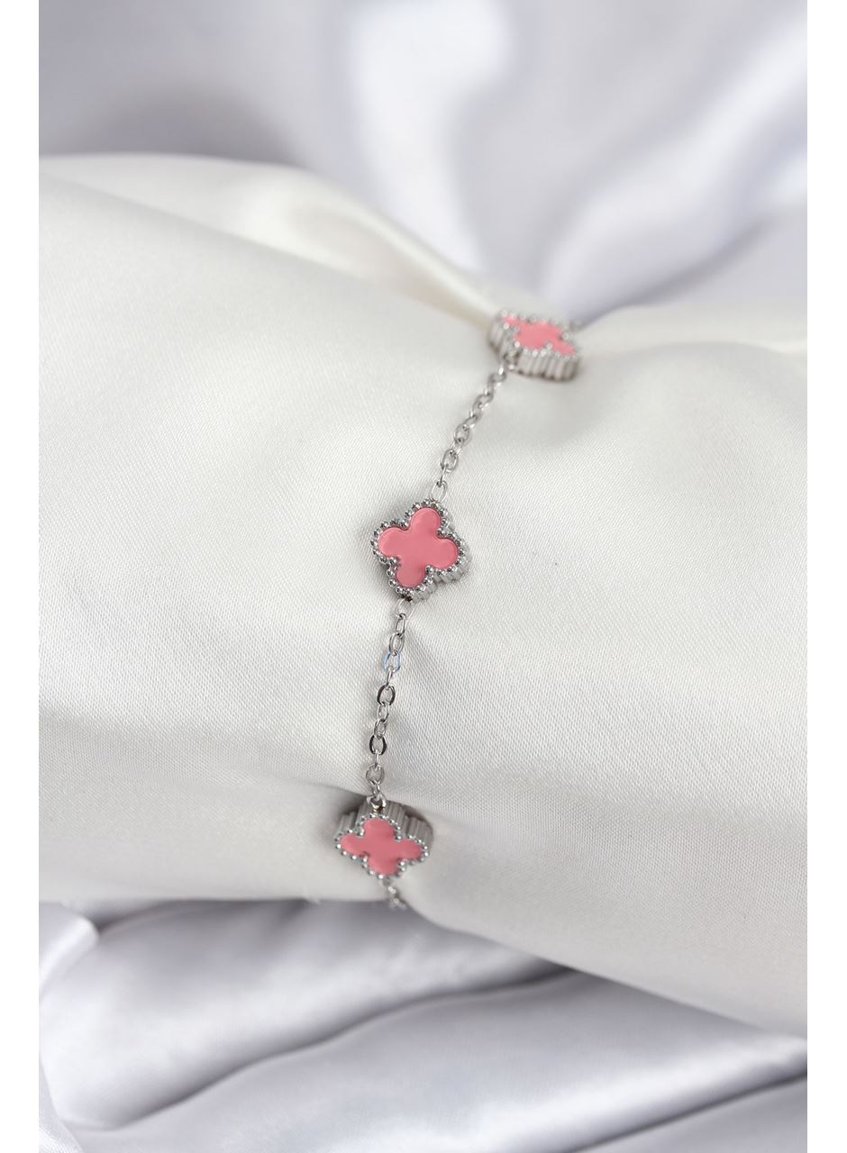 316L Çelik Gümüş Renk Pembe Baby Boy Yonca Kadın Bileklik