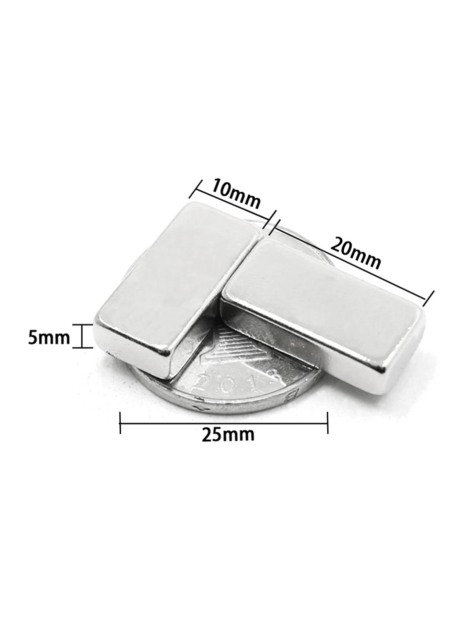 50 Adet 20x10x5 mm Neodyum Magnet N35 Güçlü Mıknatıs Köşeli ve Dayanıklı Nikel Kaplama (