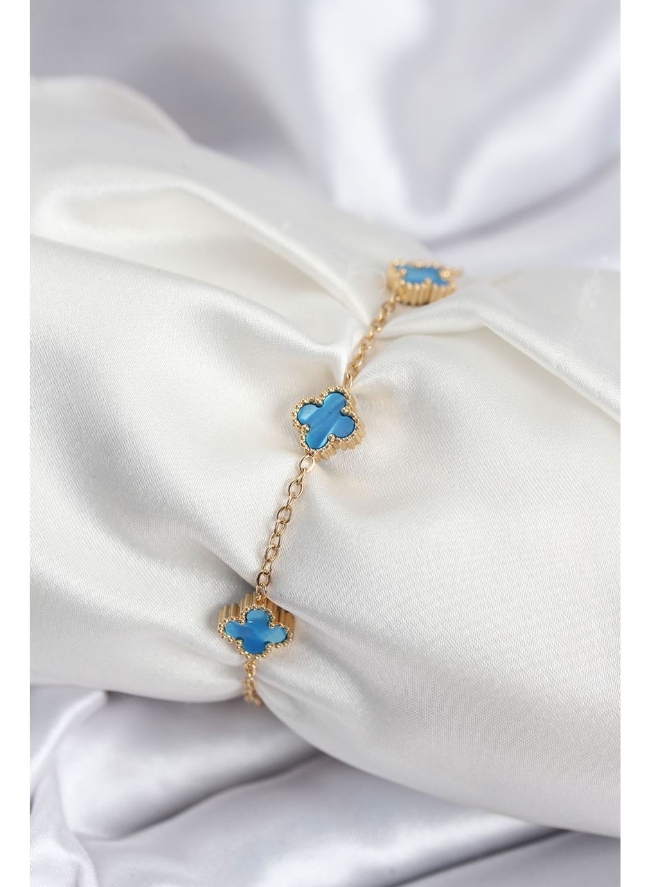 316L Çelik Gold Renk Buz Mavisi Baby Boy Yonca Kadın Bileklik