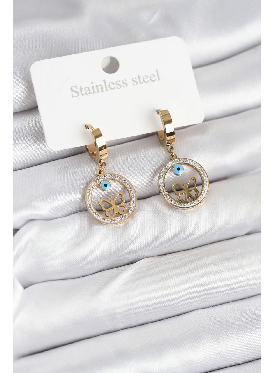 316L Çelik Halka Kelebek Kadın Küpe