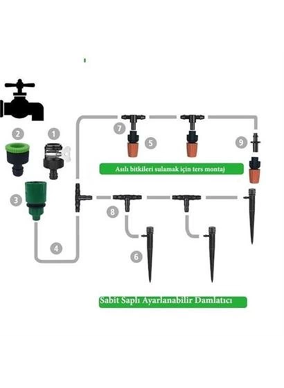 15 Metre Bahçe Damlama Sulama Sistemi Seti Hortum ve Ek Parçaları (