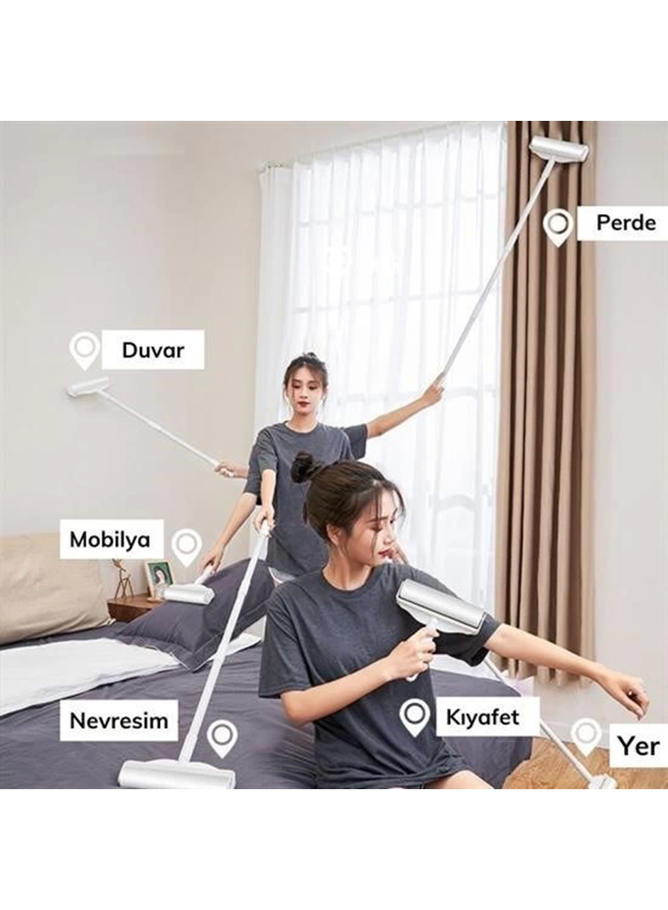 Pratik Temizlik İçin Yapışkanlı Tüy Rulosu 24 Cm Teleskopik Uzayabilen Saplı 2 Yedekli (