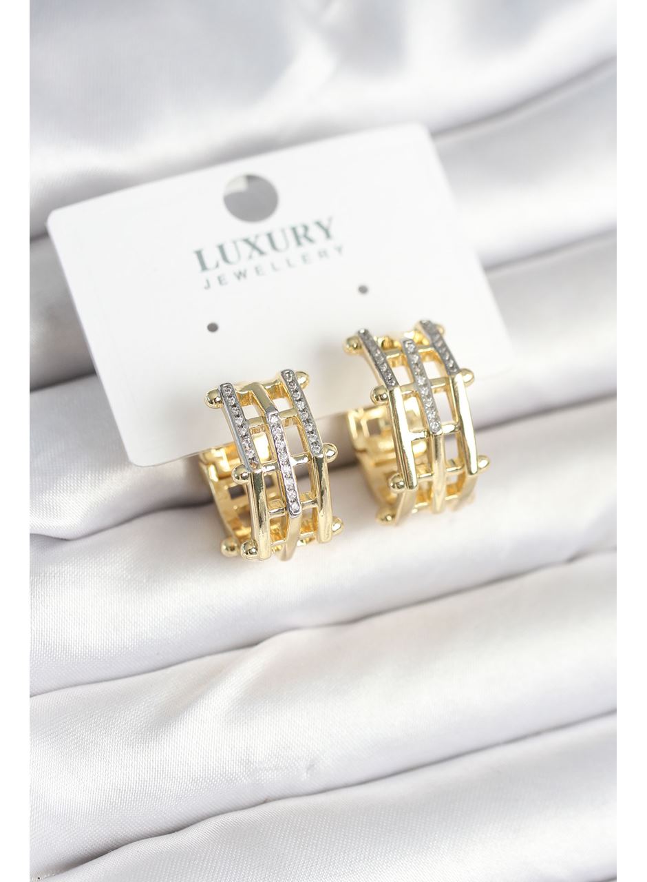 Pirinç Gold Renk Taşlı Halka Kadın Küpe