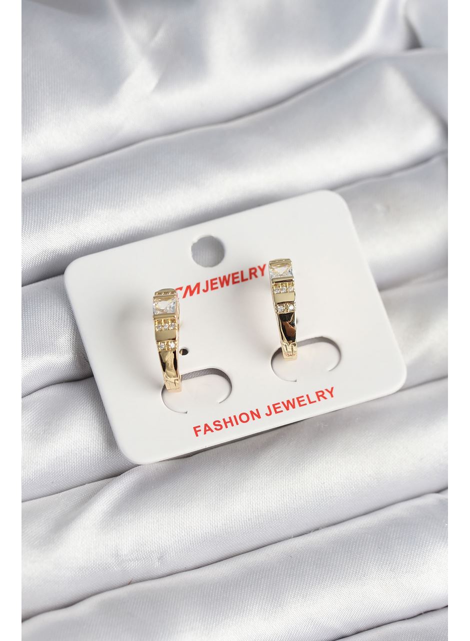 Pirinç Gold Renk Zirkon Taşlı Vintage Kadın Küpe