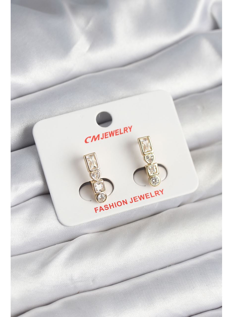 Pirinç Gold Renk Zirkon Taşlı Vintage Kadın Küpe