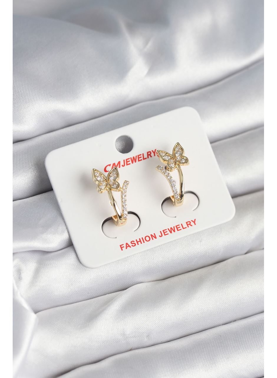 Pirinç Gold Renk Zirkon Taşlı Kelebek Model Kadın Küpe