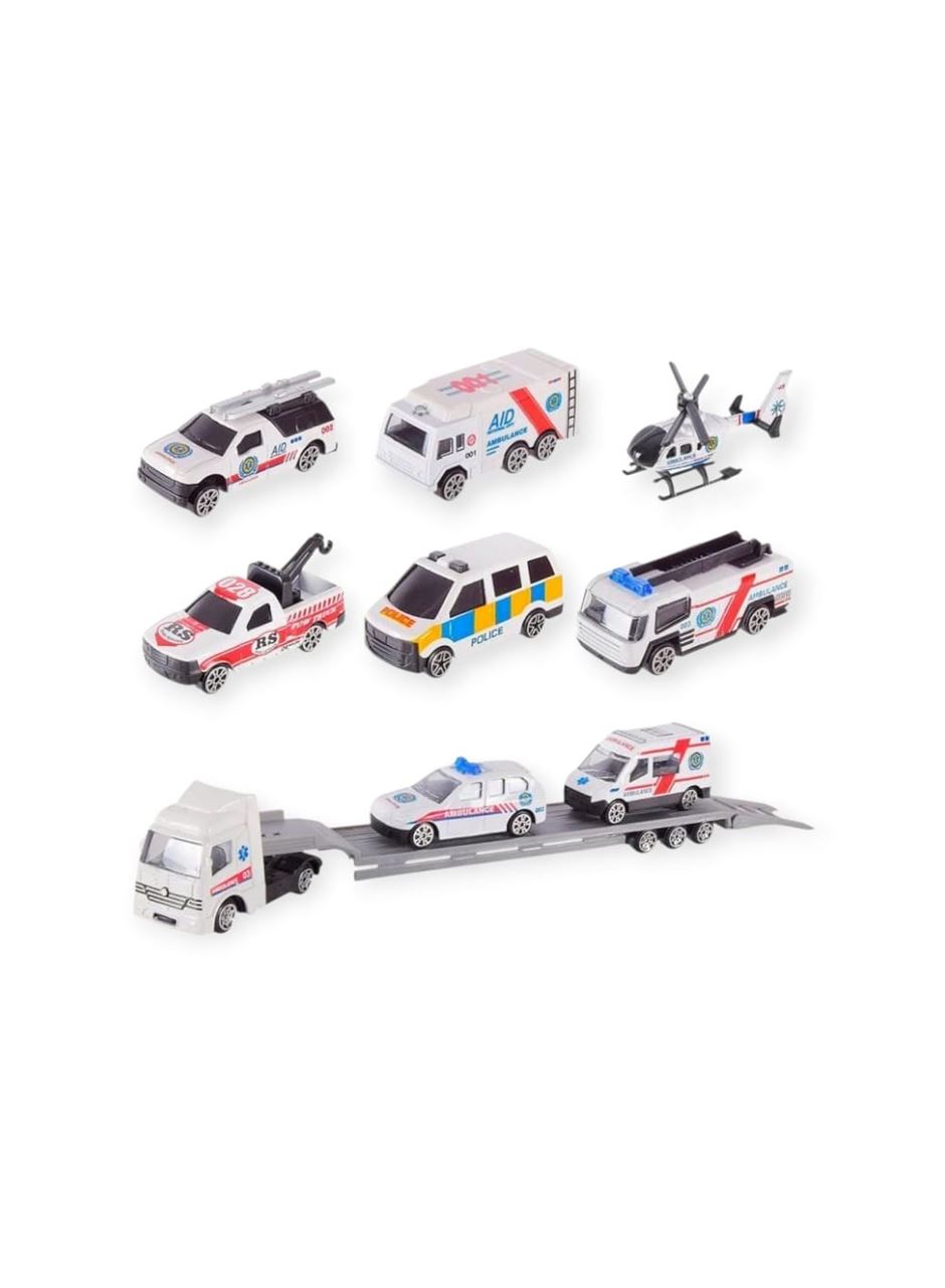 10 Parça Araç Taşıyan Tır Seti - Die Cast - DS047 - Ambulans