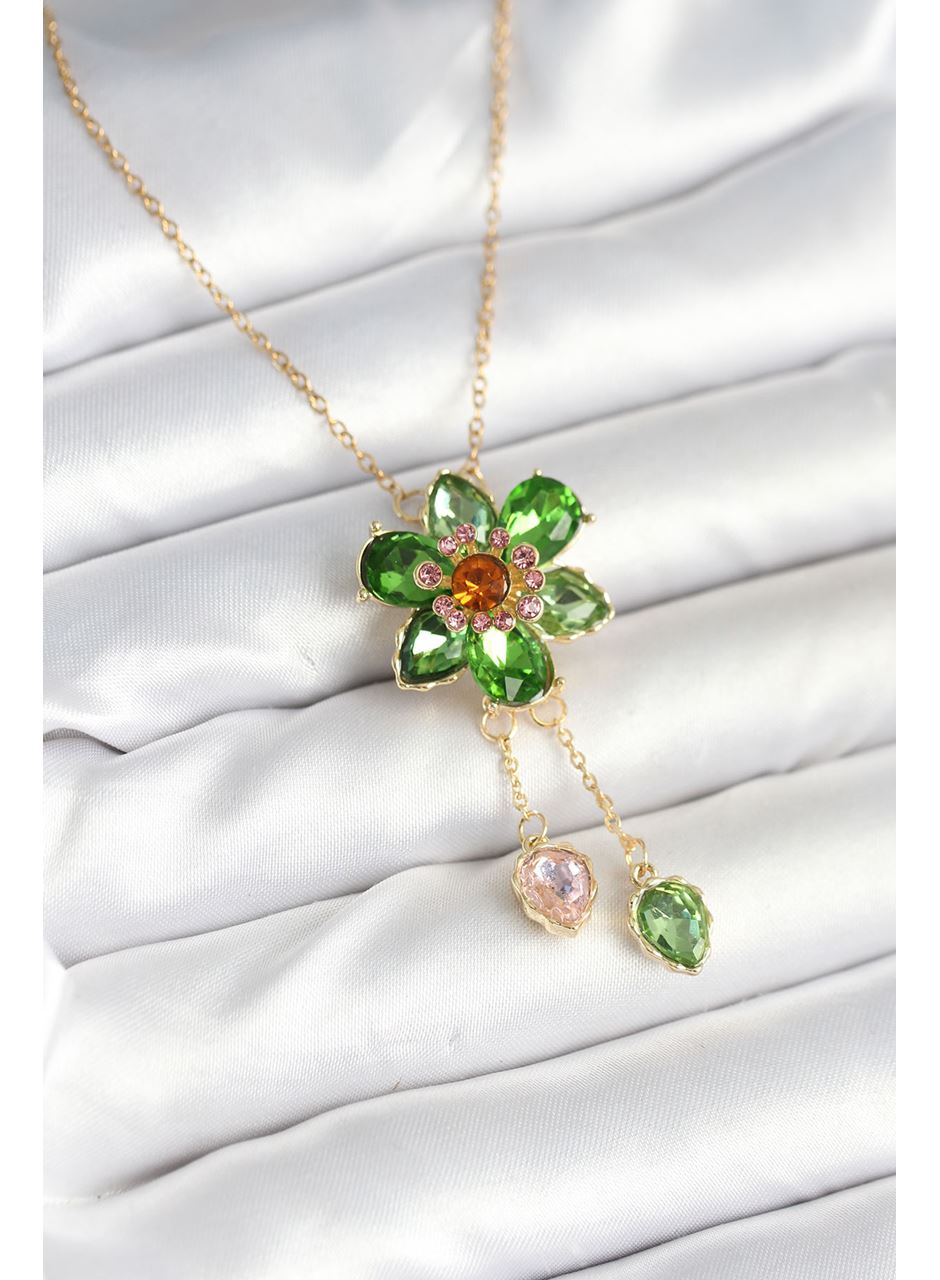 316L Çelik Zincir Gold Renk Çiçek Model Sallantılı Kadın Kolye