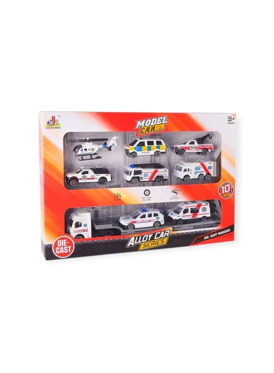 10 Parça Araç Taşıyan Tır Seti - Die Cast - DS047 - Ambulans
