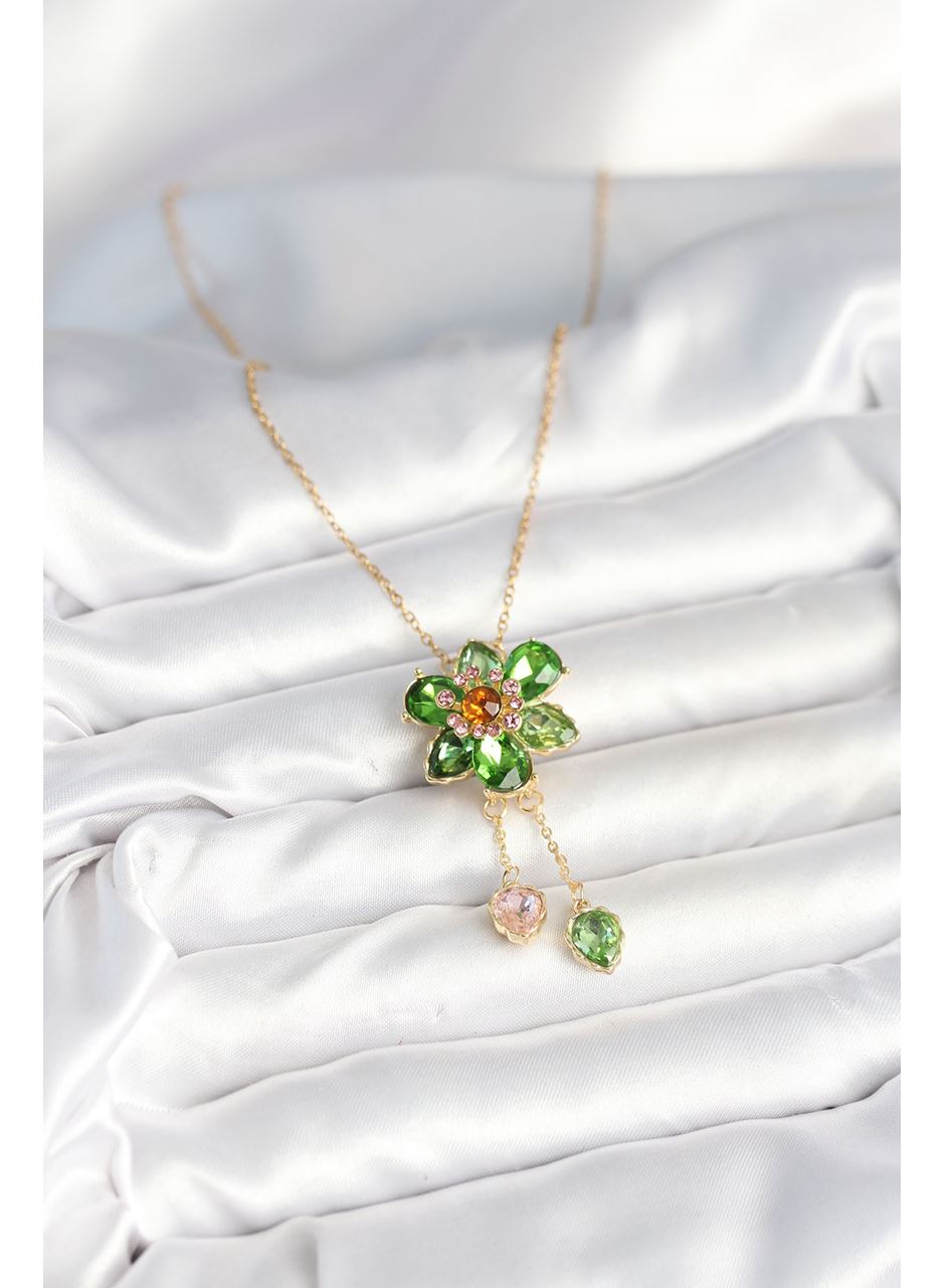 316L Çelik Zincir Gold Renk Çiçek Model Sallantılı Kadın Kolye