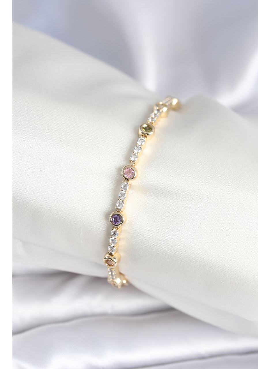 Pirinç Gold Renk Zirkon Taşlı Kadın Bileklik