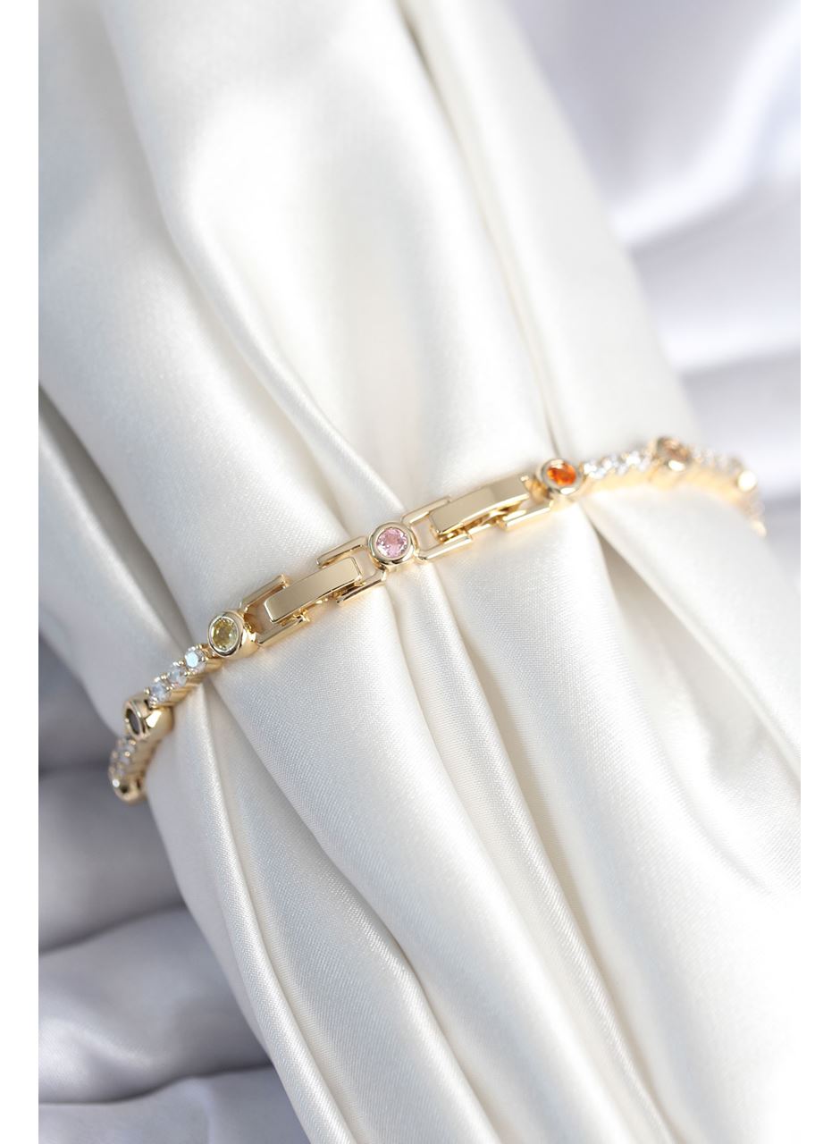 Pirinç Gold Renk Zirkon Taşlı Kadın Bileklik