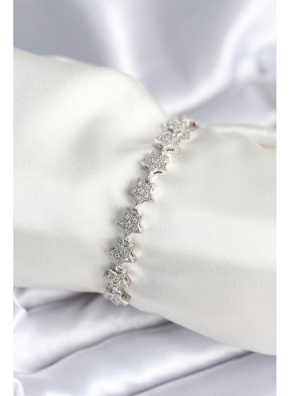 Pirinç Gümüş Renk Yıldız Model Kadın Bileklik