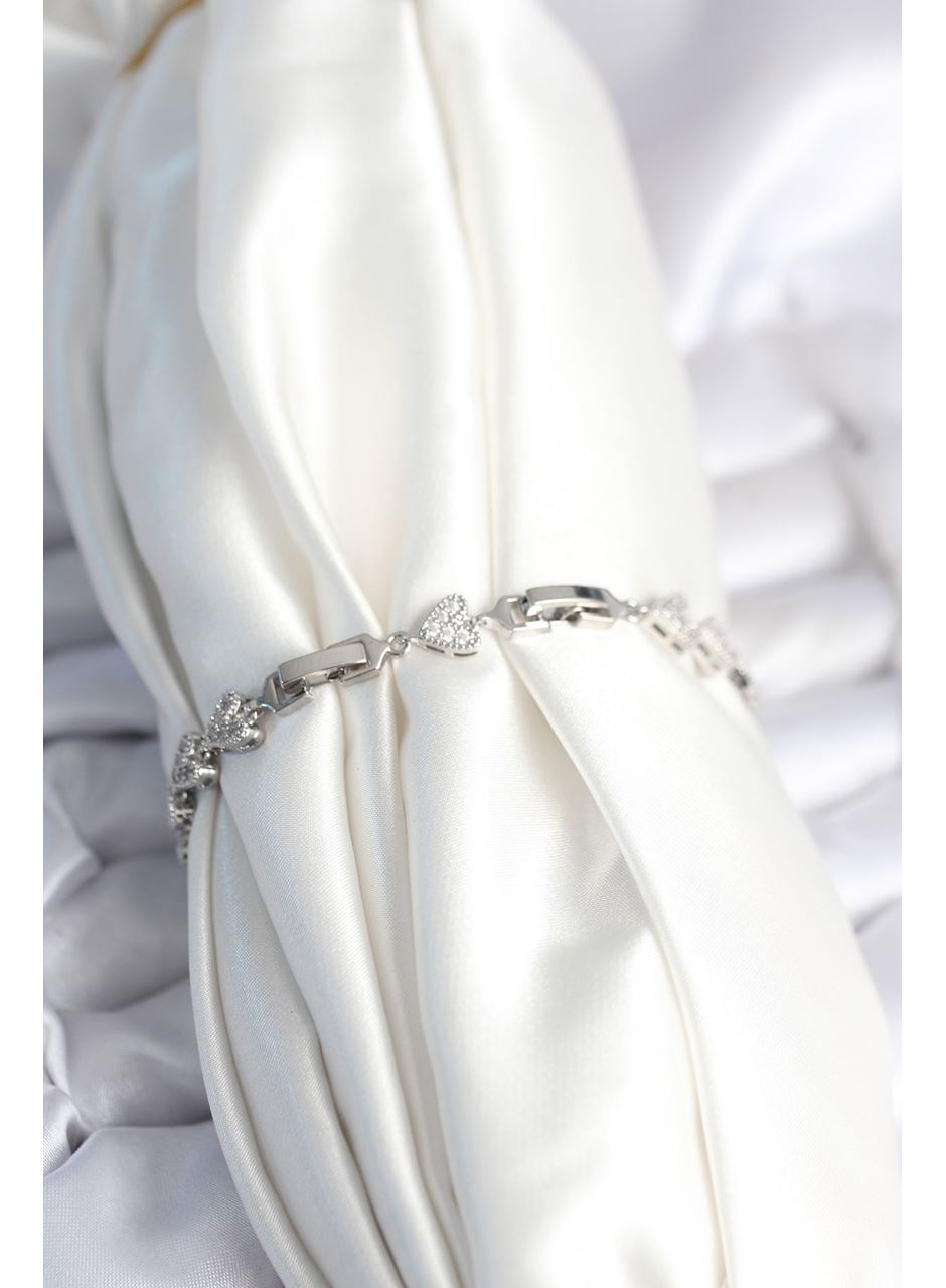 Pirinç Gümüş Renk Kalp Model Kadın Bileklik