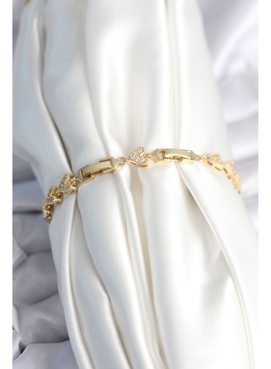 Pirinç Gold Renk Kalp Model Kadın Bileklik