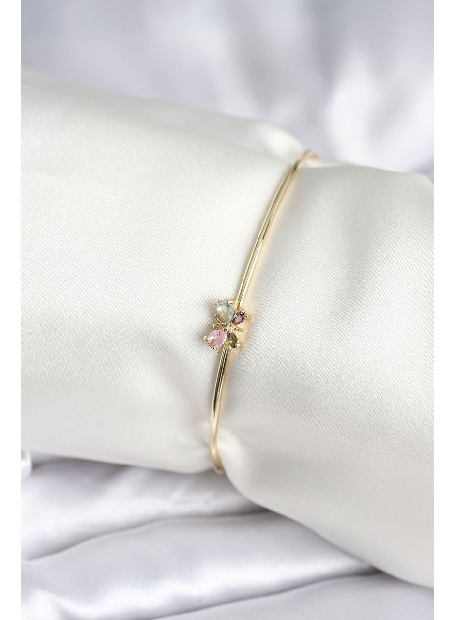 Renkli Kelebek Figür Gold Renk Pirinç Kadın Bileklik