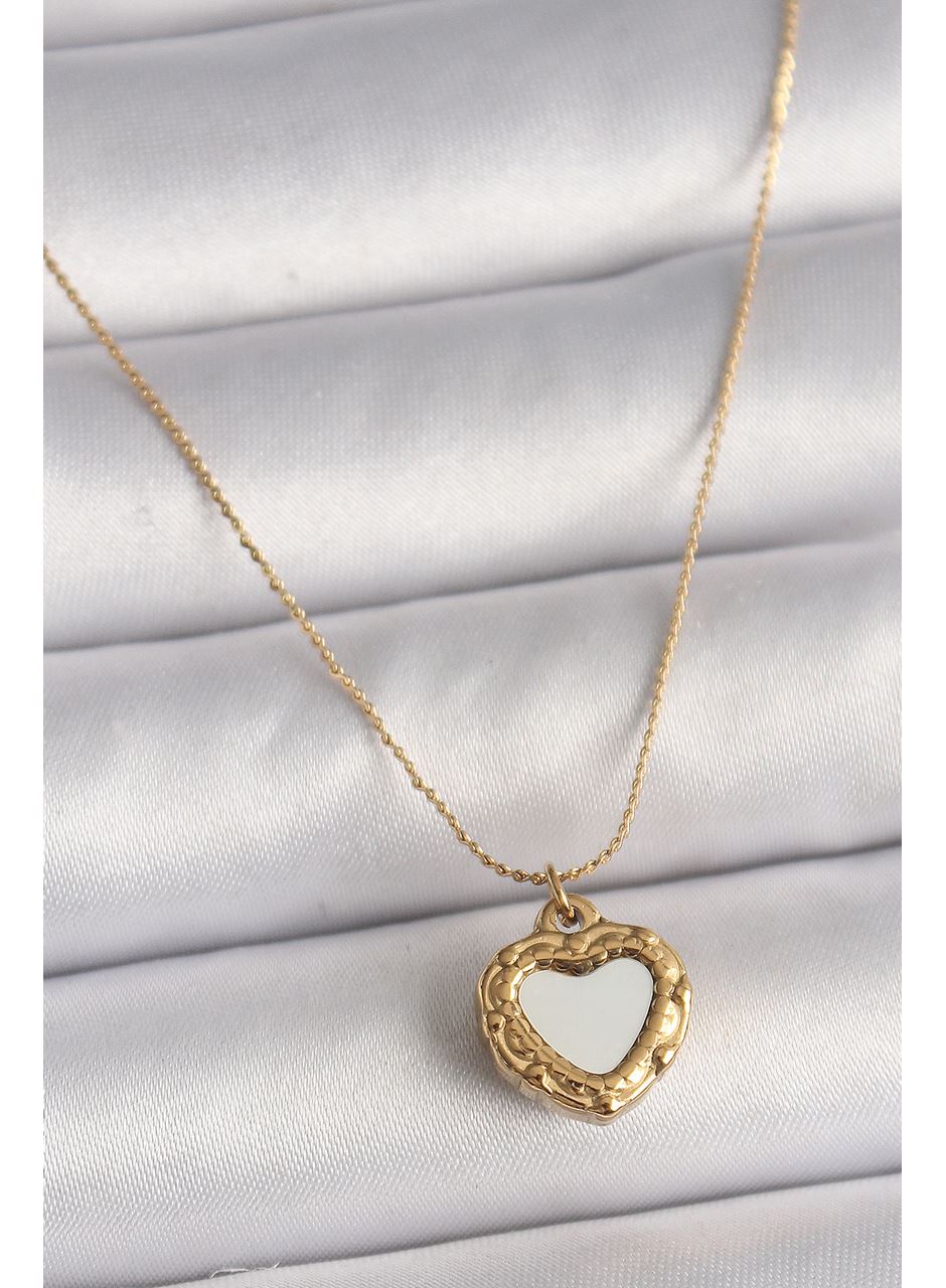 316L Çelik Gold Renk Zincir Sedefli Kalp Model Kadın Kolye