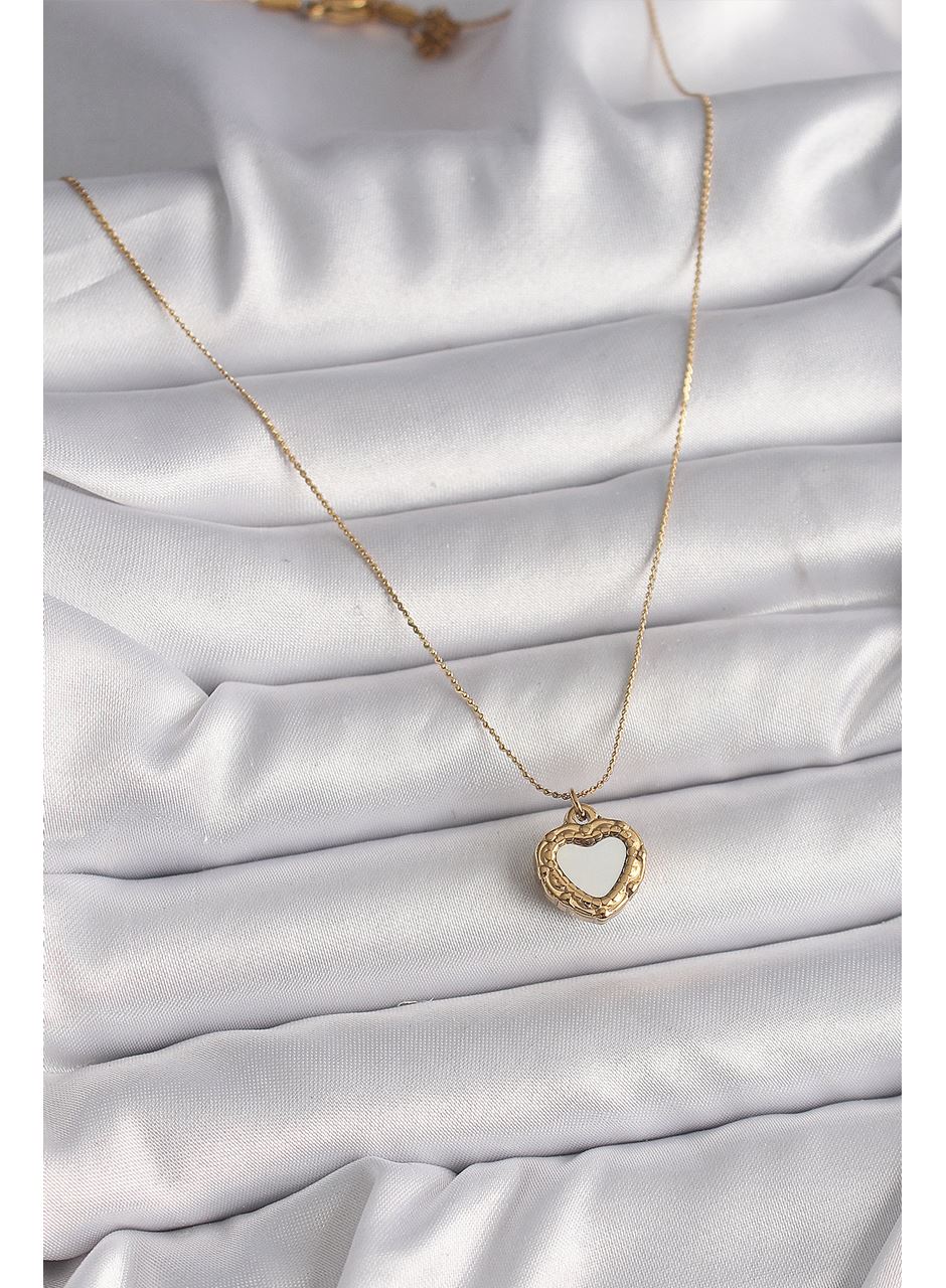 316L Çelik Gold Renk Zincir Sedefli Kalp Model Kadın Kolye