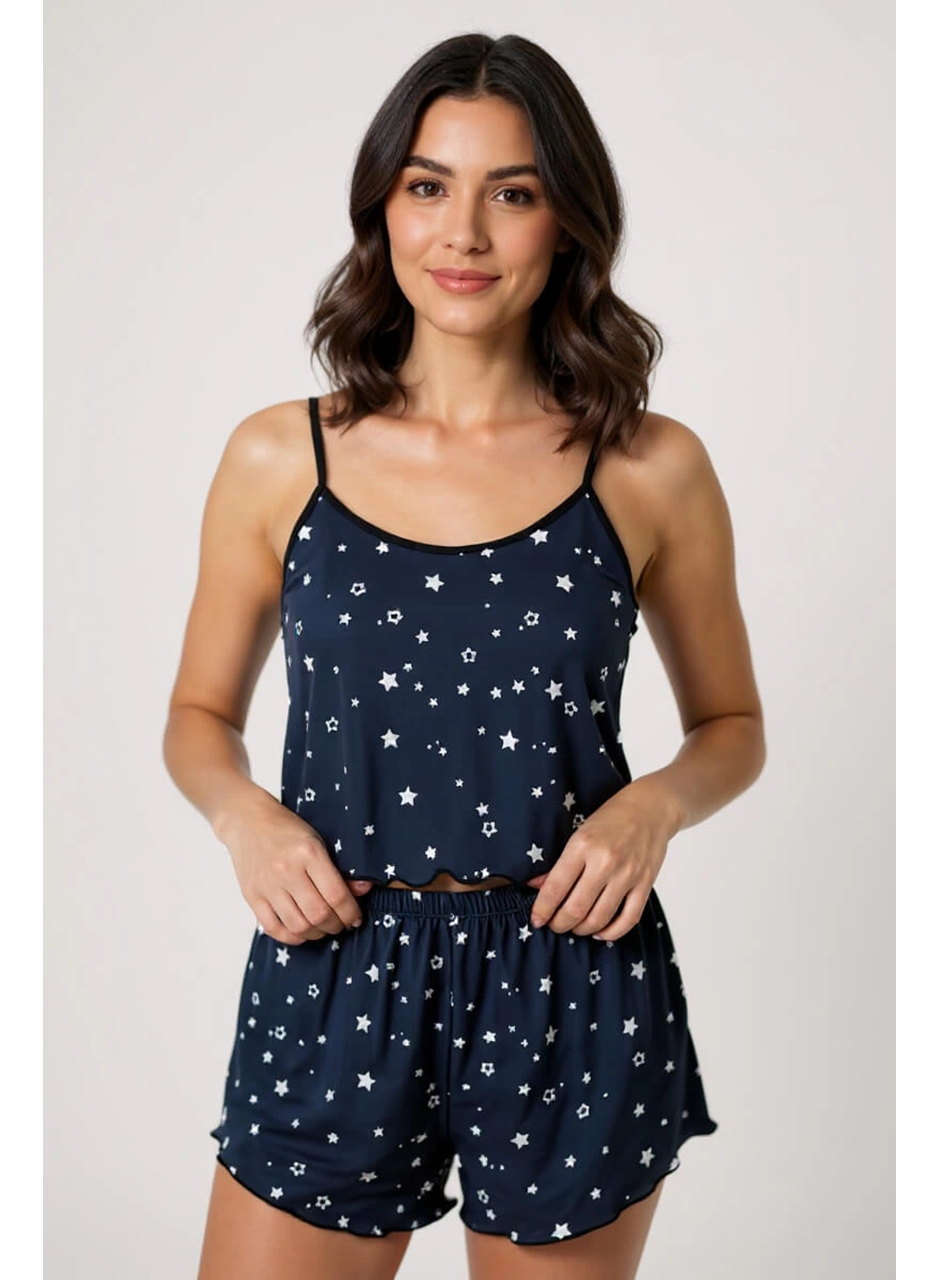Yıldız Desenli Lacivert Şortlu Pijama Takımı