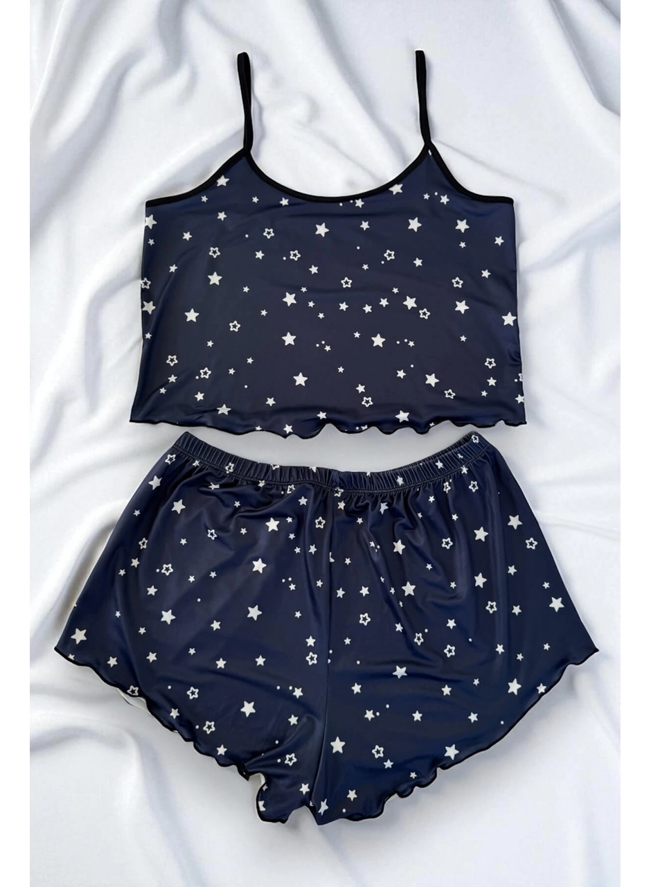 Yıldız Desenli Lacivert Şortlu Pijama Takımı