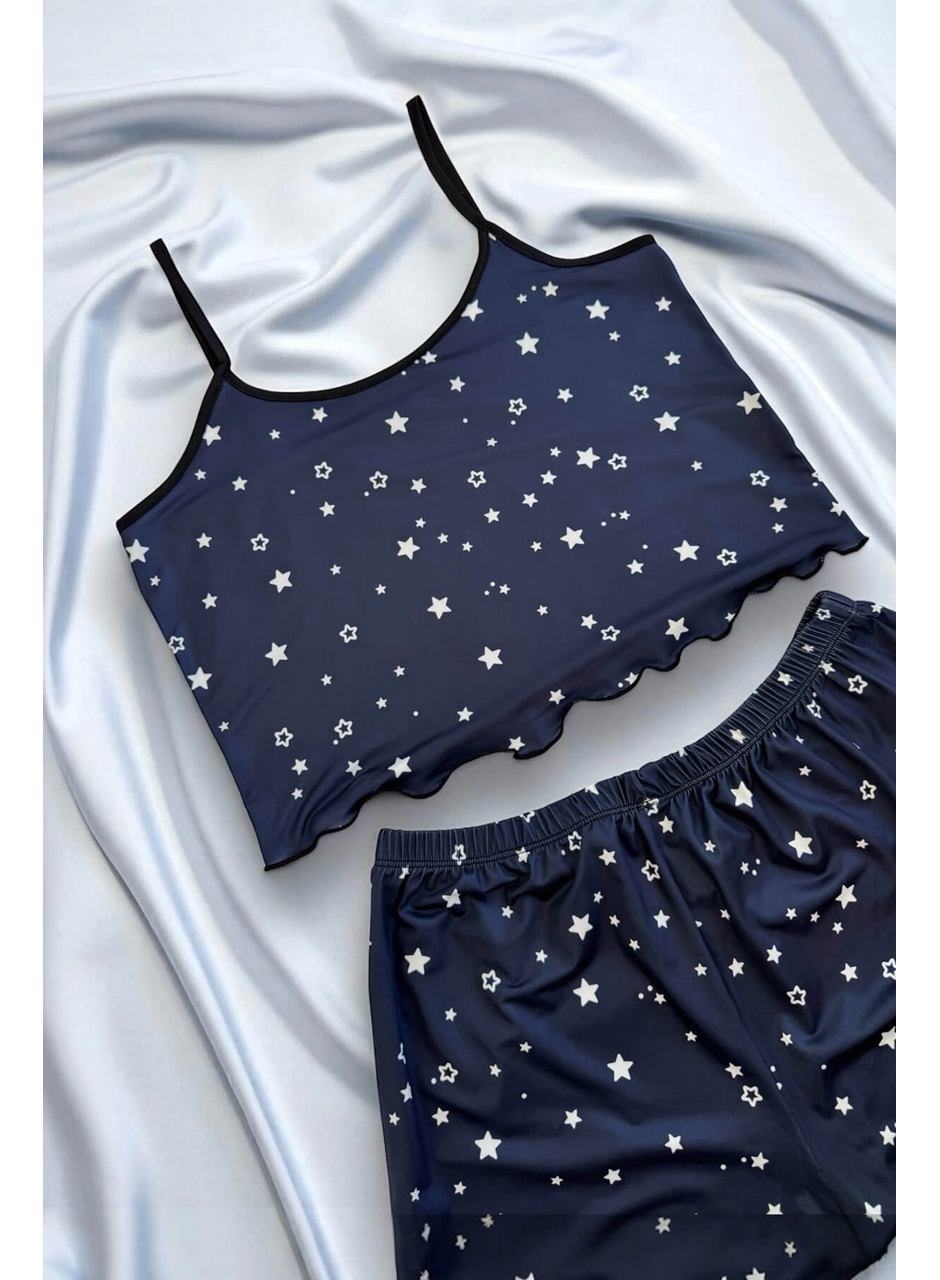 Yıldız Desenli Lacivert Şortlu Pijama Takımı