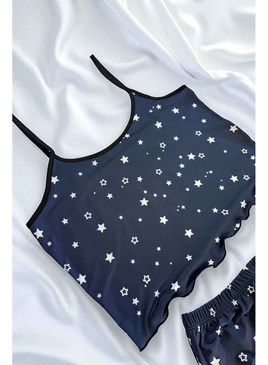 Yıldız Desenli Lacivert Şortlu Pijama Takımı