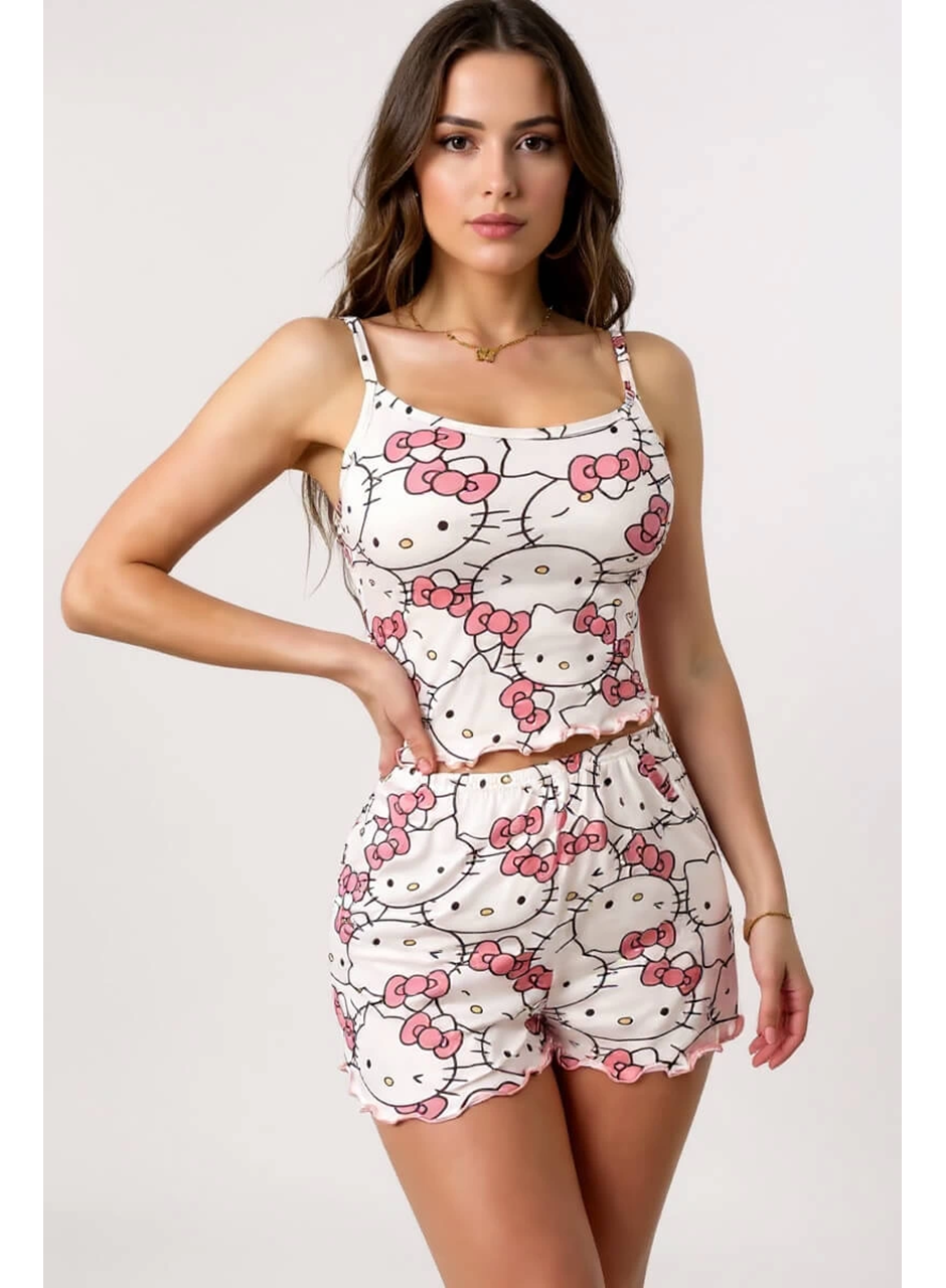 Hello Kitty Baskılı Askılı Şortlu Pijama Takımı