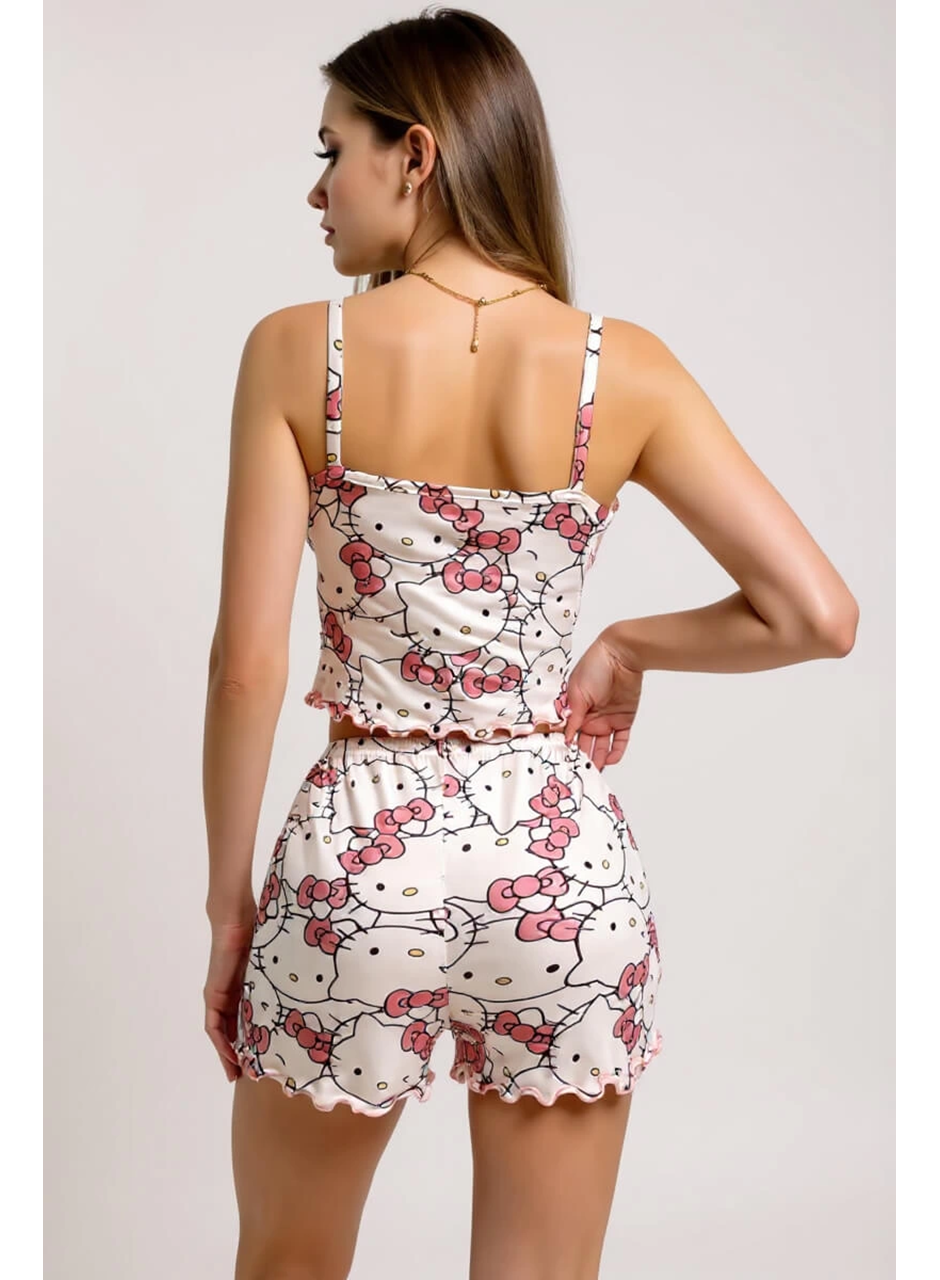 Hello Kitty Baskılı Askılı Şortlu Pijama Takımı
