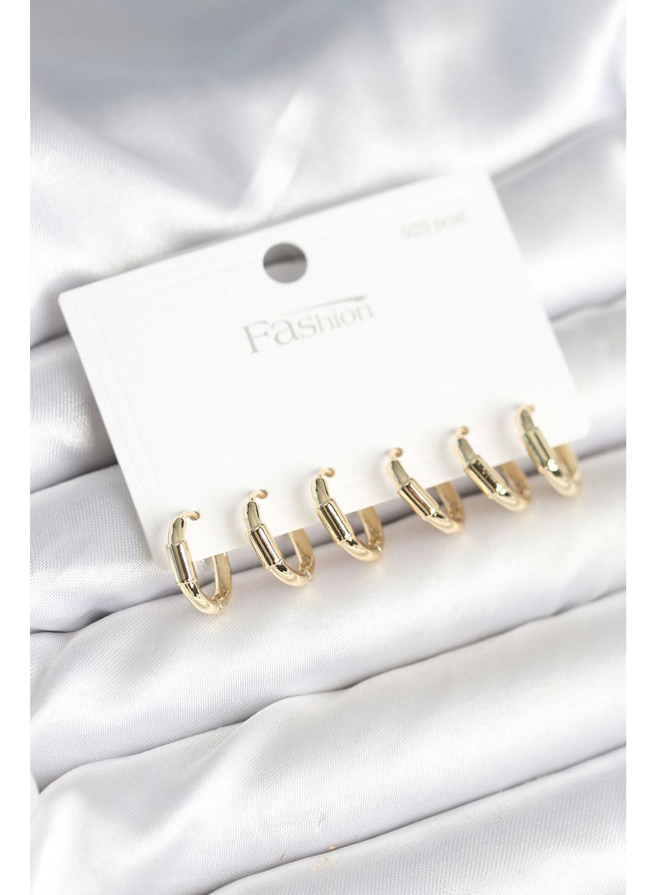 Gold Renk Pirinç Halka Model 925 Ayar Gümüş Çivili Kadın Küpe Seti