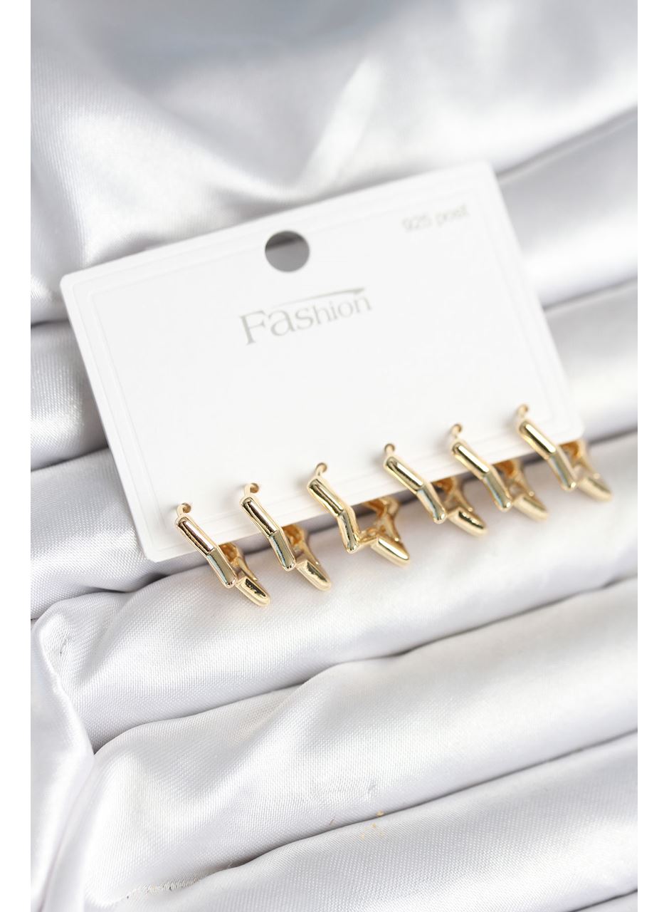 Yıldız Model Gold Renk 925 Ayar Gümüş Çivili Kadın Küpe Seti