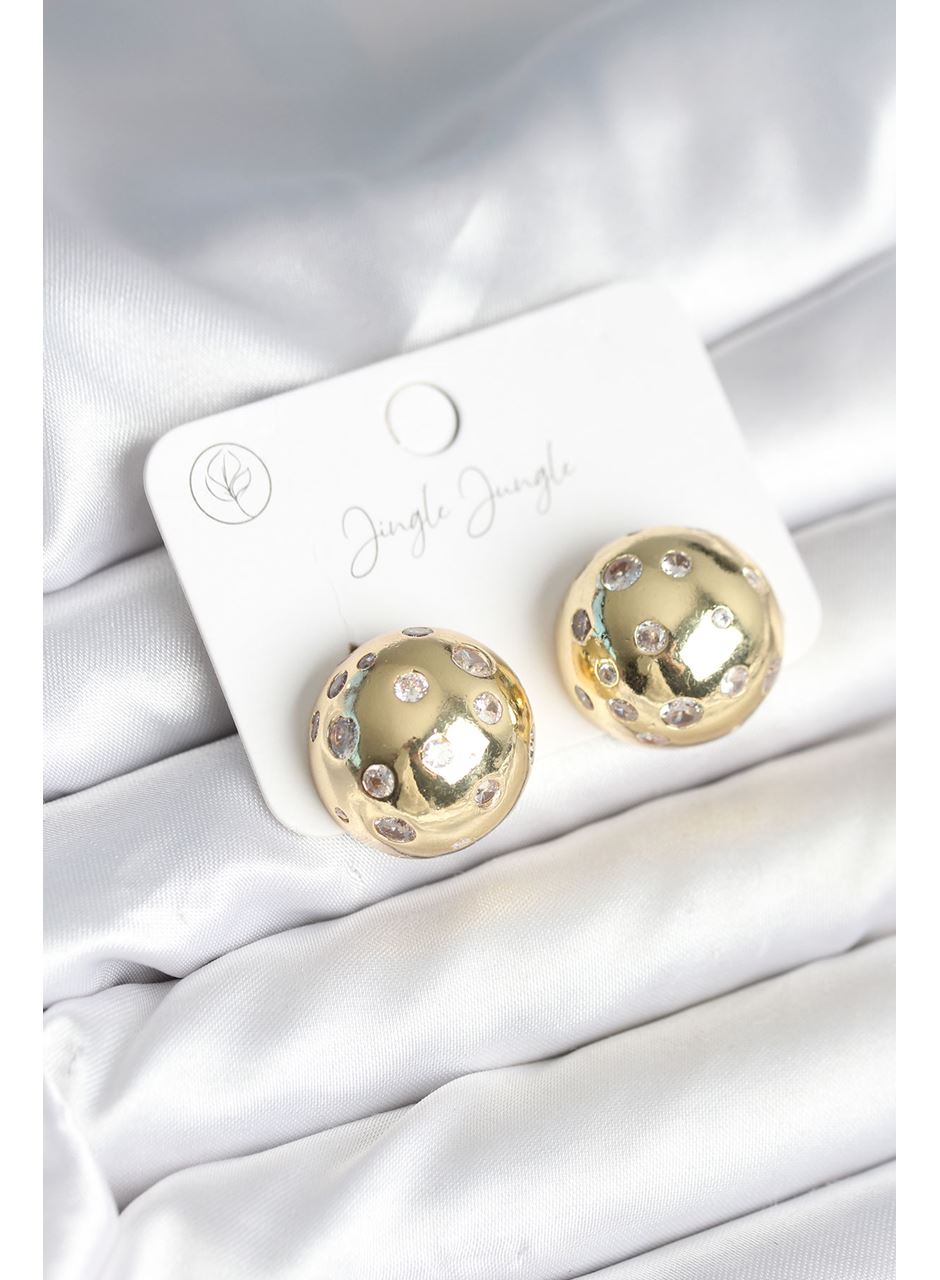 Pirinç Gold Renk Zirkon Taşlı Kadın Küpe