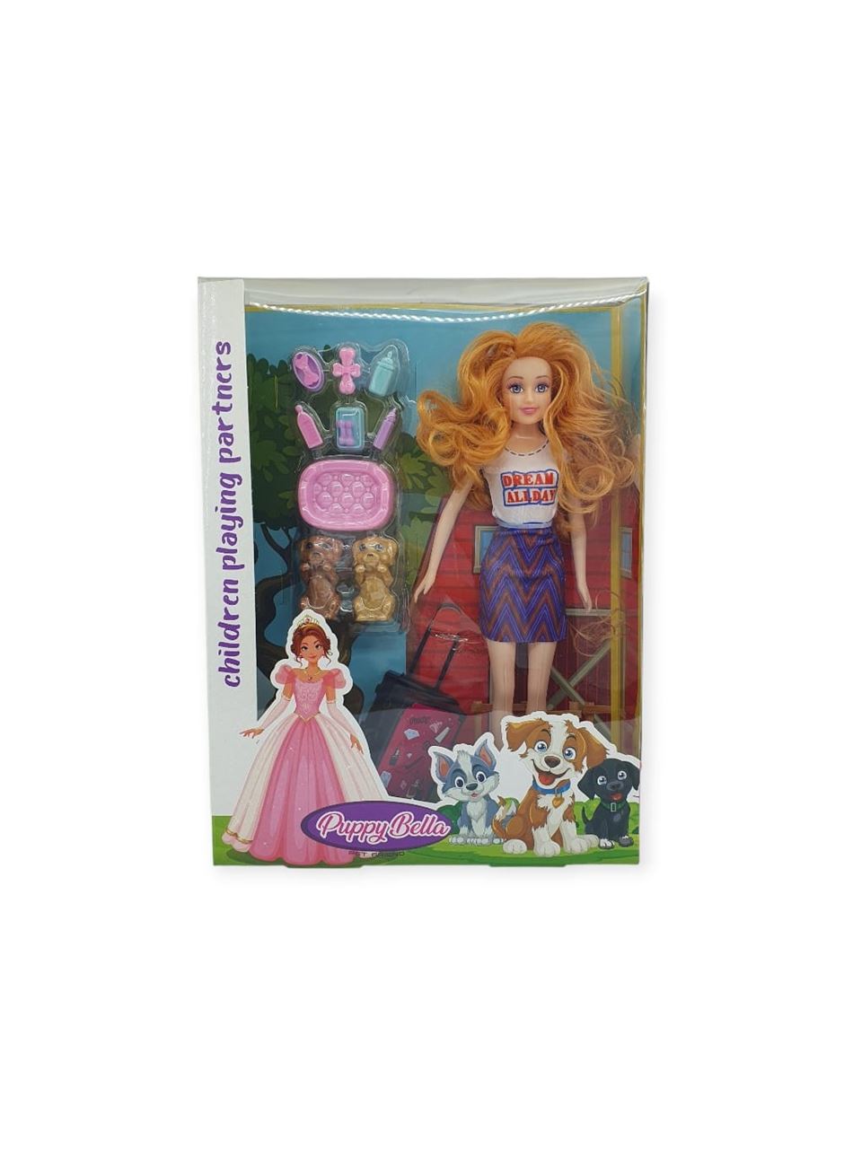 Puppy Bella 30 cm Bebek ve Köpek Bakım Seti - Mor Elbise