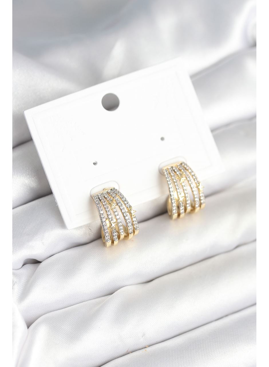 Kaburga Model Zirkon Taşlı Pirinç Kadın Küpe