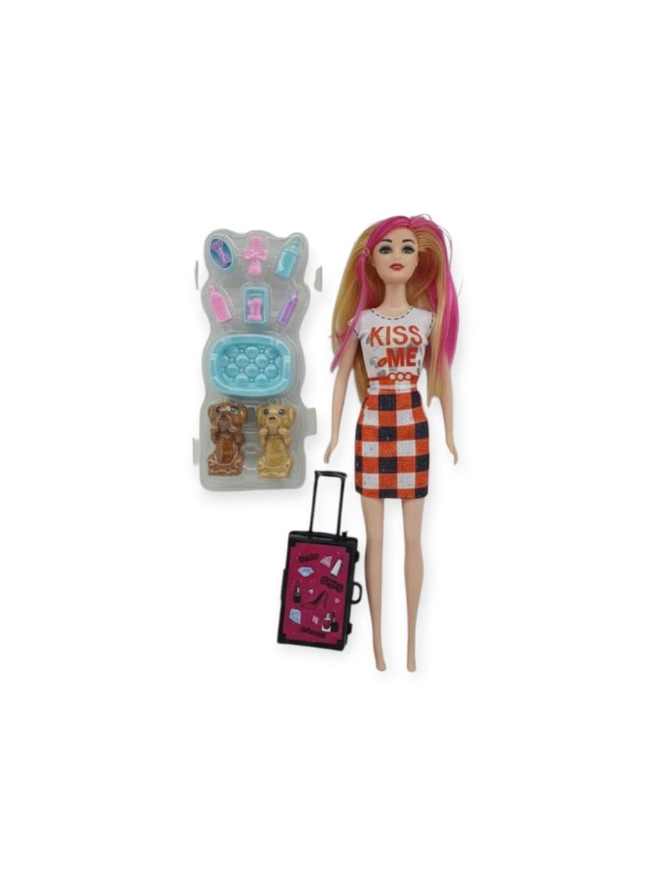 Puppy Bella 30 cm Bebek ve Köpek Bakım Seti - Turuncu Elbise