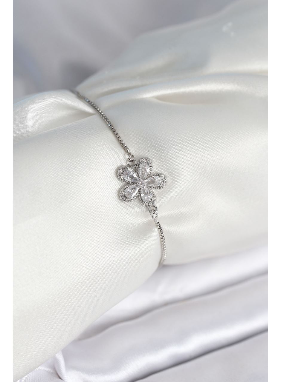 Çiçek Model Asansörlü Gümüş Renk Kadın Bileklik