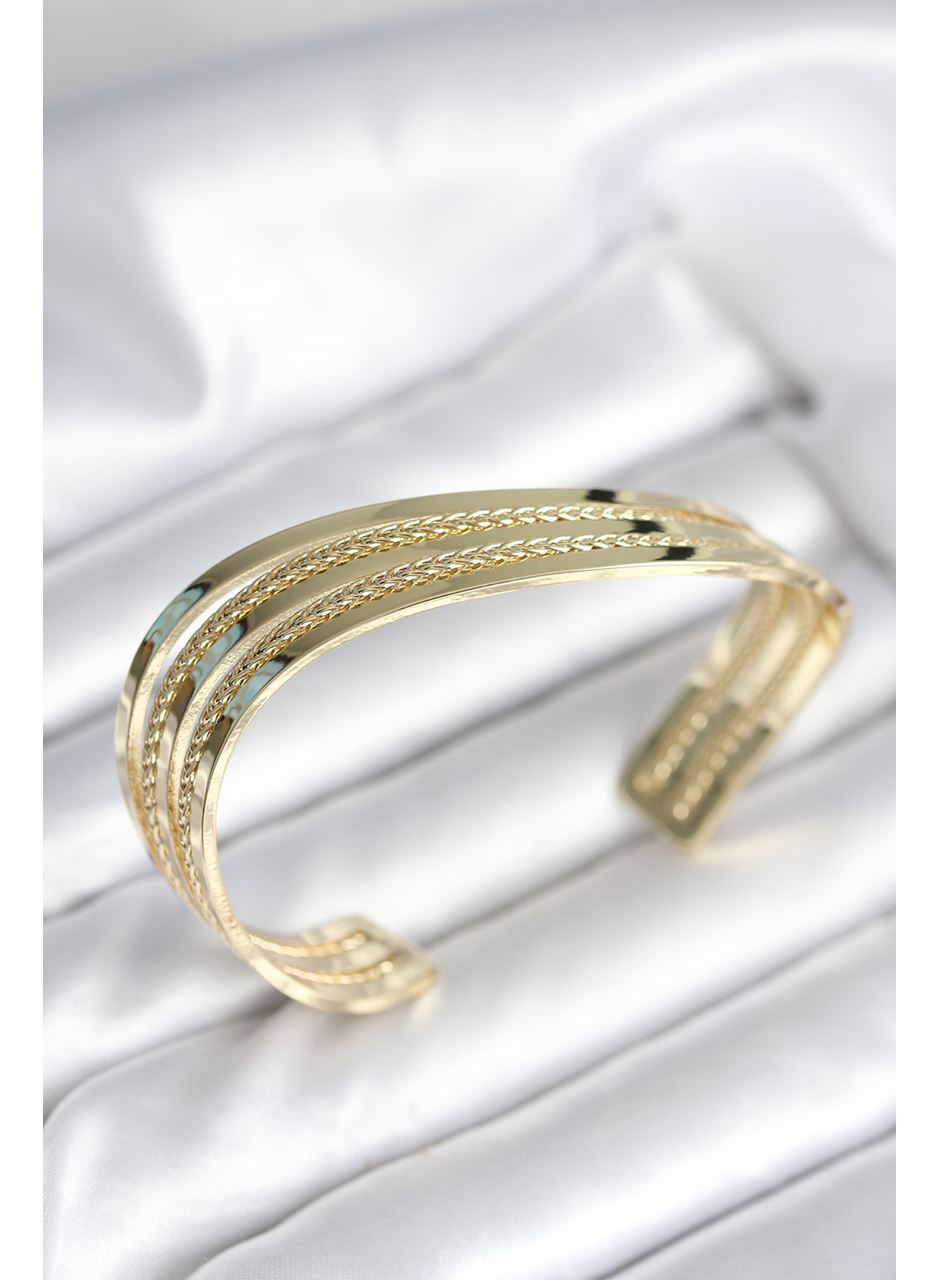 Eğik Şerit Model Gold Renk Pirinç Kadın Bileklik