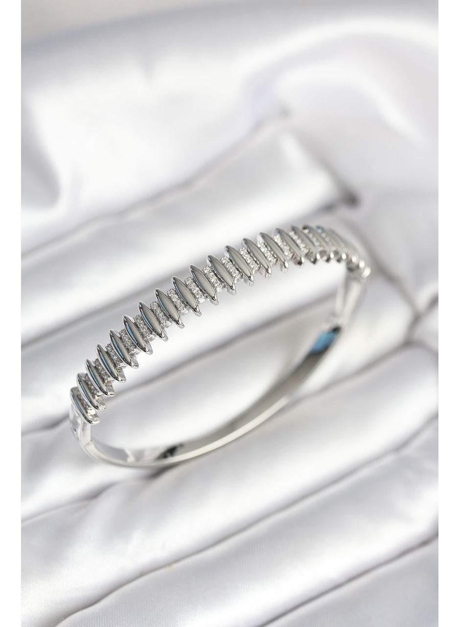 Gümüş Renk Zirkon Taşlı Pirinç Kadın Kelepçe