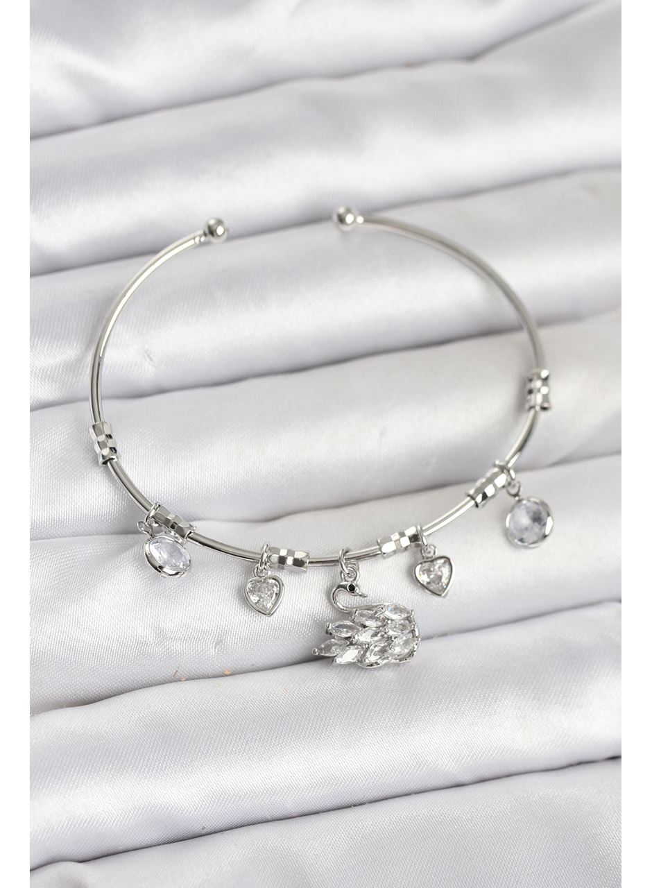 Kuğu Charmlı Gümüş Renk Kadın Bileklik