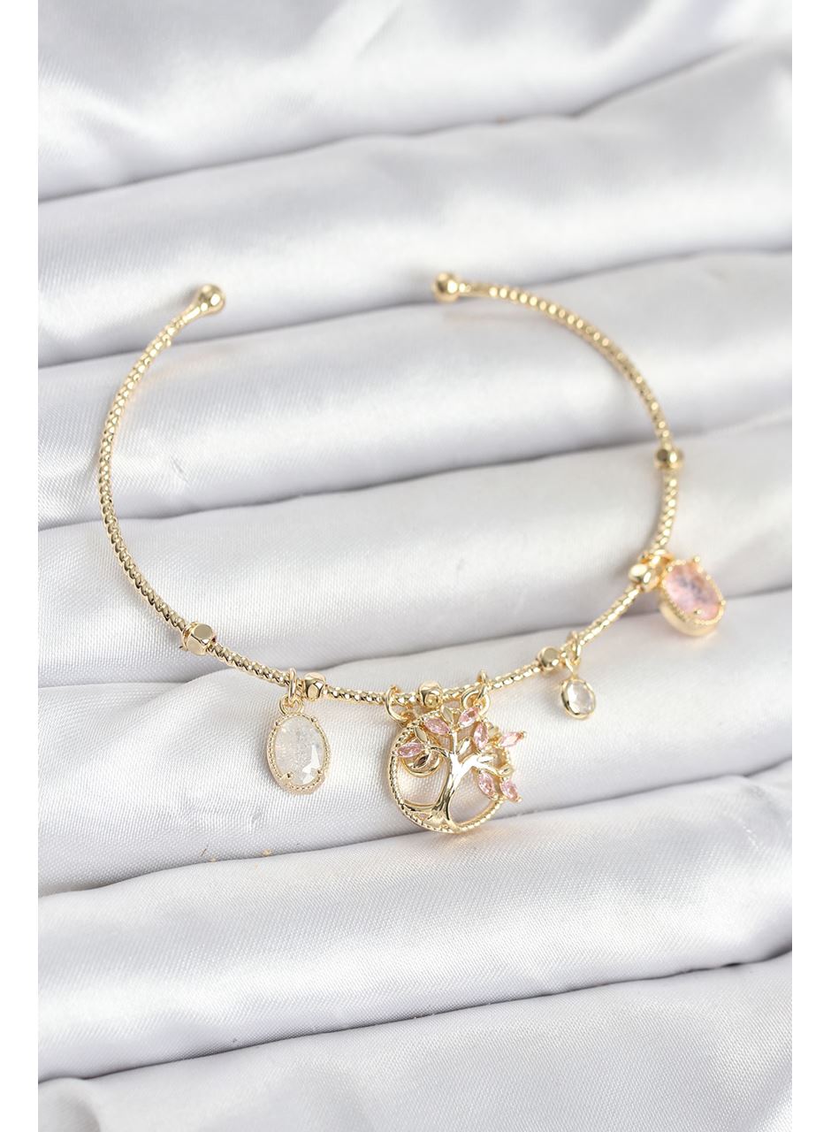 Hayat Ağacı Charmlı Gold Renk Pirinç Kadın Bileklik