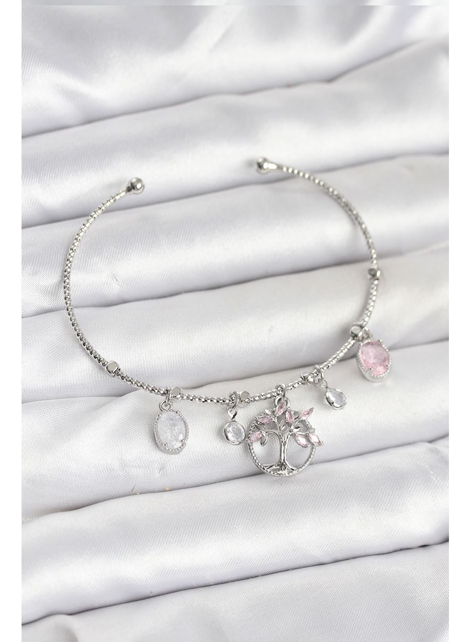 Hayat Ağacı Charmlı Gümüş Renk Pirinç Kadın Bileklik