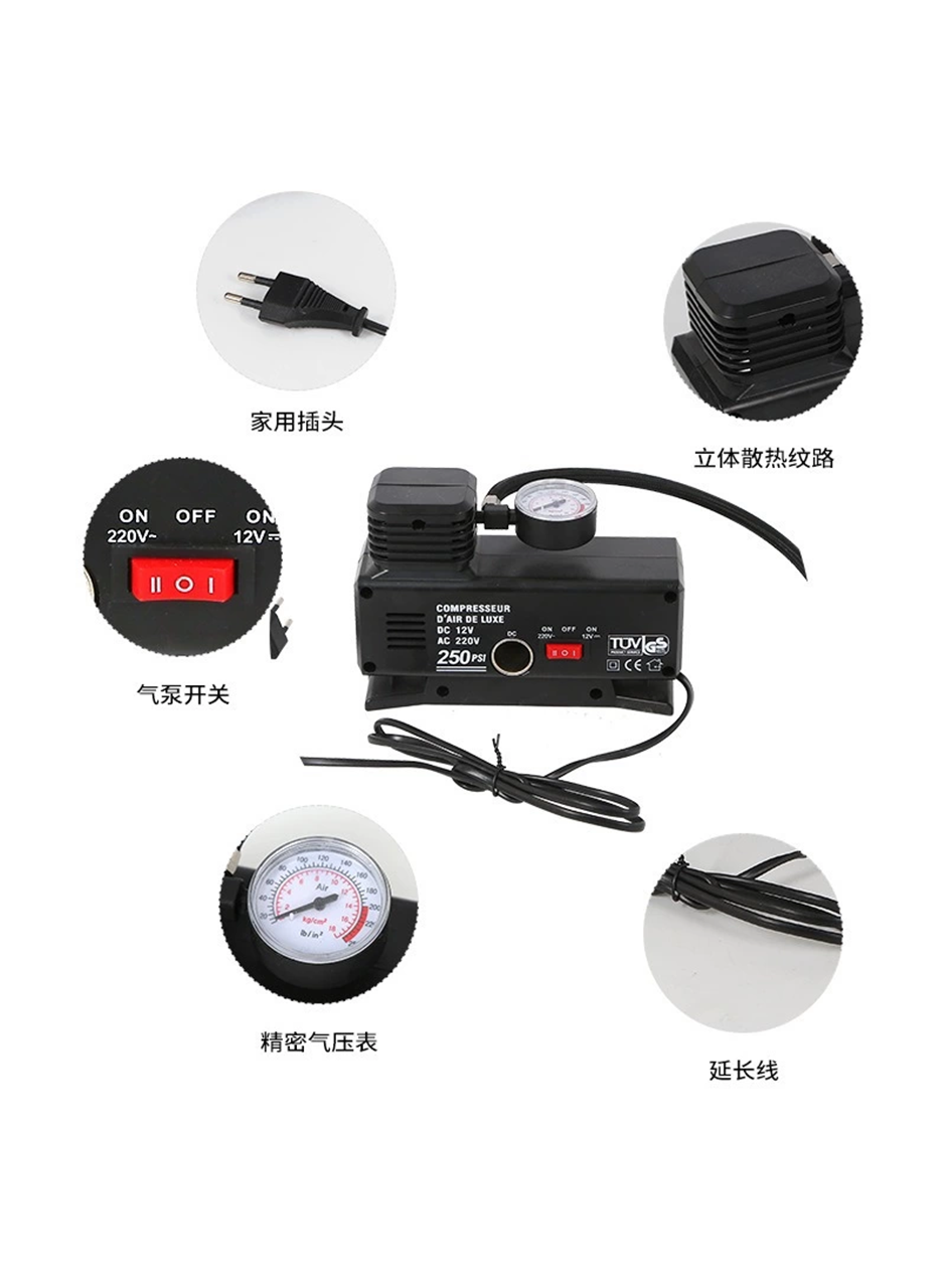 220v Ile 12v Oto Elektriği Çalışan Hava Lastik Şişirme Kompresörü 250 Psı Çok Amaçlı Yol Yardımı (