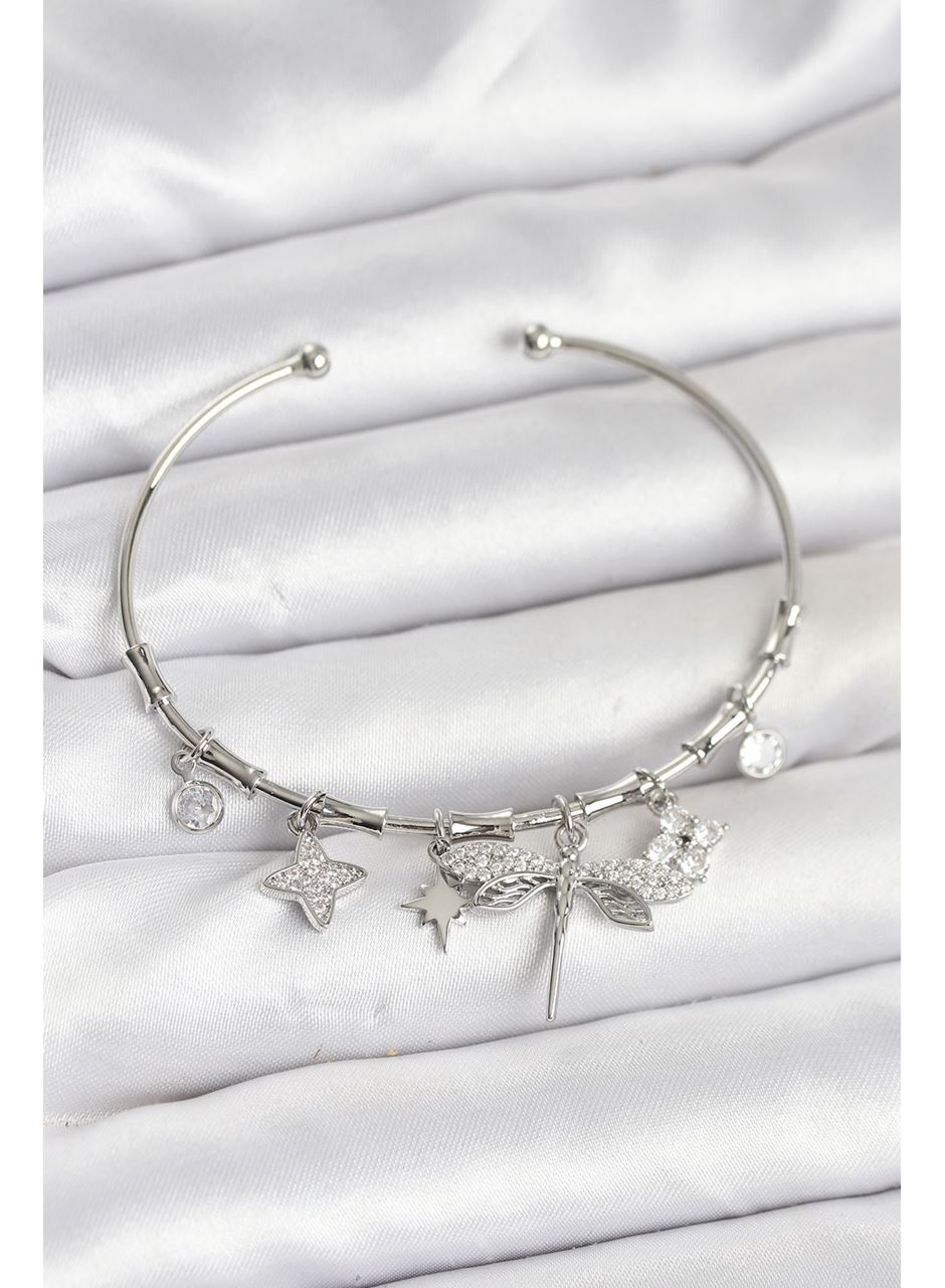 Yusufçuk Charmlı Gümüş Renk Pirinç Kadın Bileklik