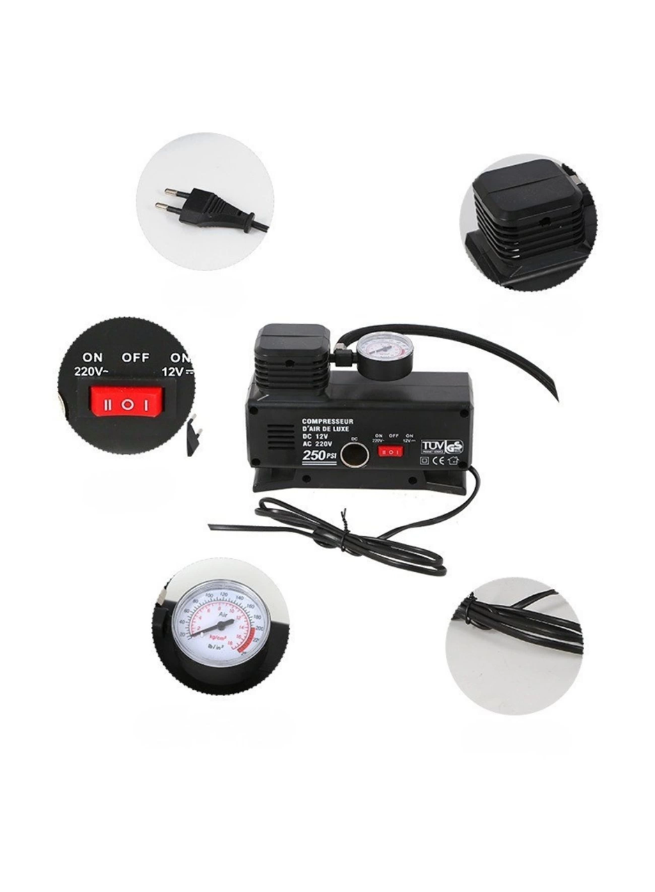 220 Volt-12 Volt 250 Psi Psi Kompresör Lastik Hava Şişirme Oto Pompası Fişli Çakmaklıklı (
